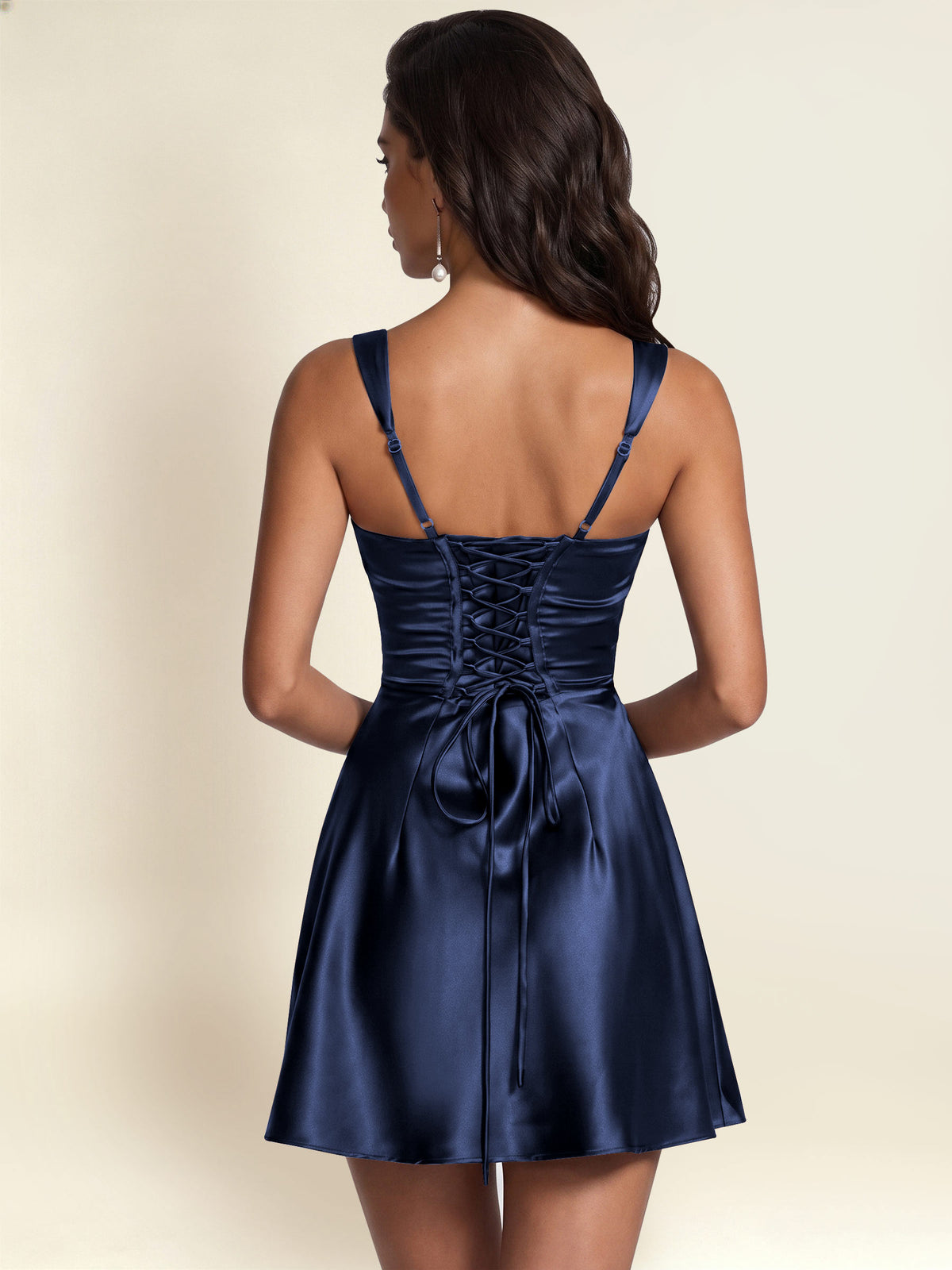 ROVDESY Square Neck Pleated Satin Homecoming Mini Dress