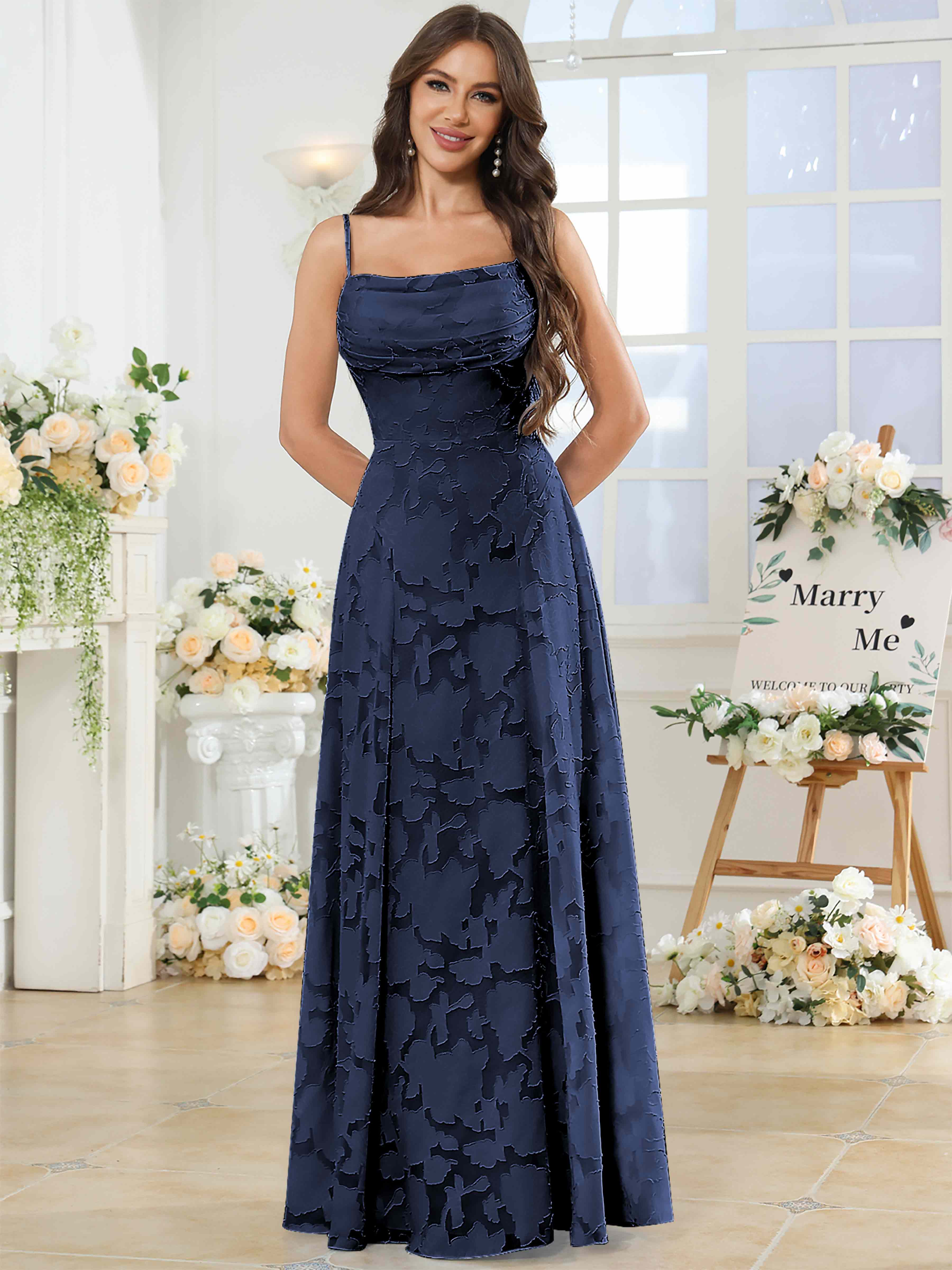 ROVDESY Cowl Chiffon Jacquard Bridesmaid/Prom Dress