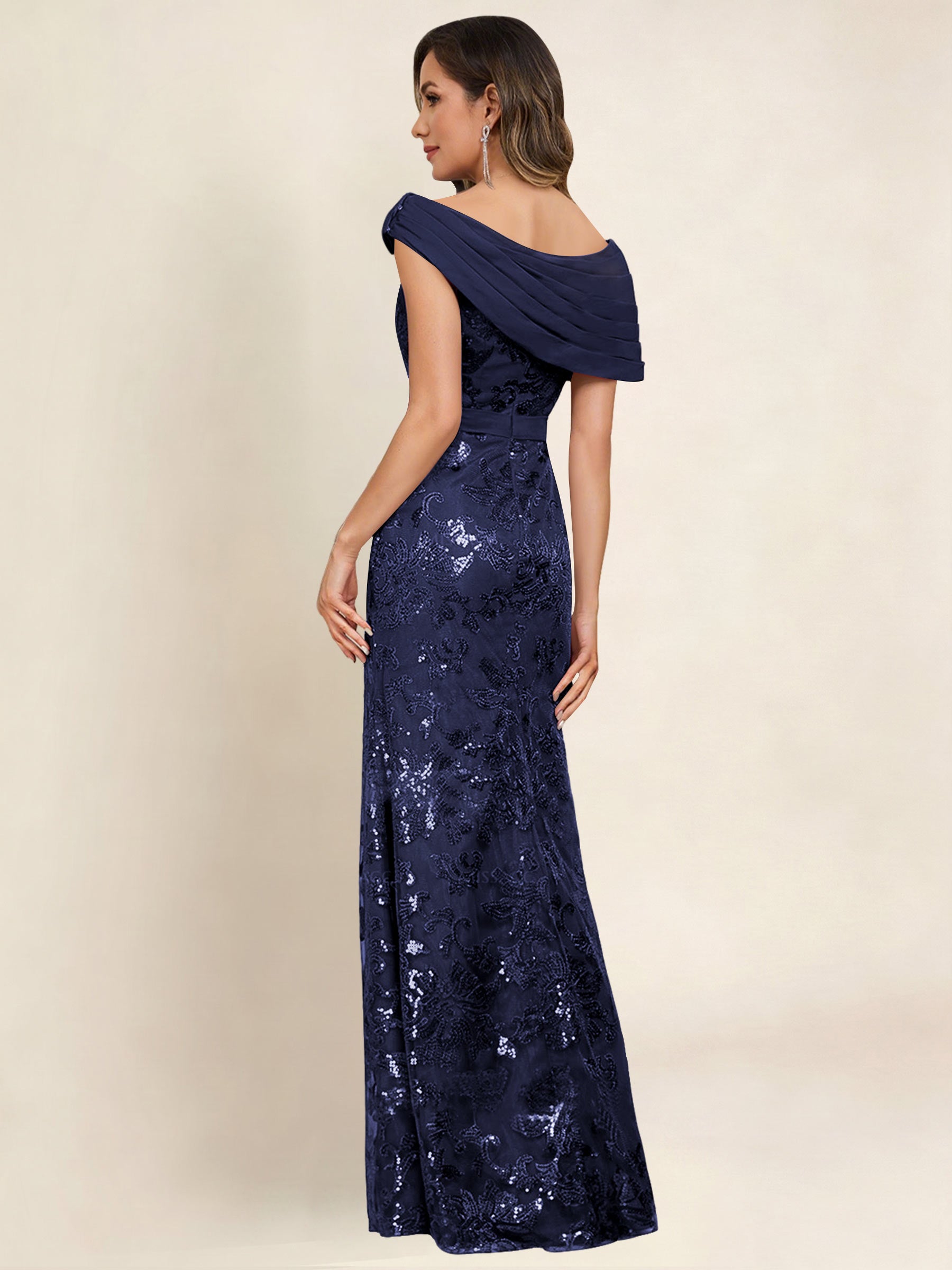 ROVDESY Off the Shoulder Sequin Mermaid Long Mother Of The Bride Dress Formal Gown