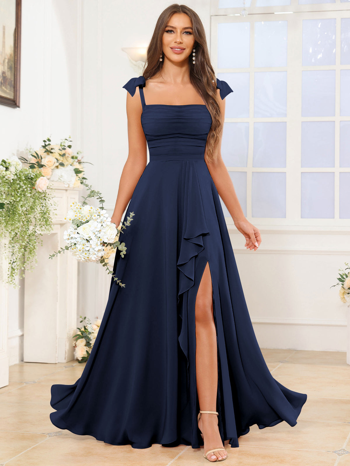 A Line Bridesmaid Dress with Slit