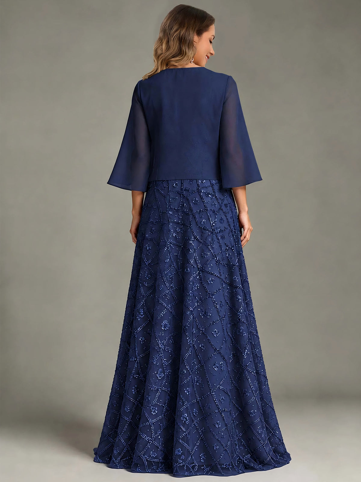 2 Pieces Sequin Long Mother of The Bride Dress with Jacket