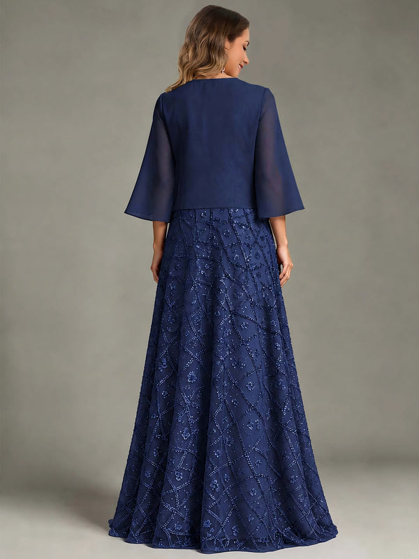 2 Pieces Sequin Long Mother of The Bride Dress with Jacket