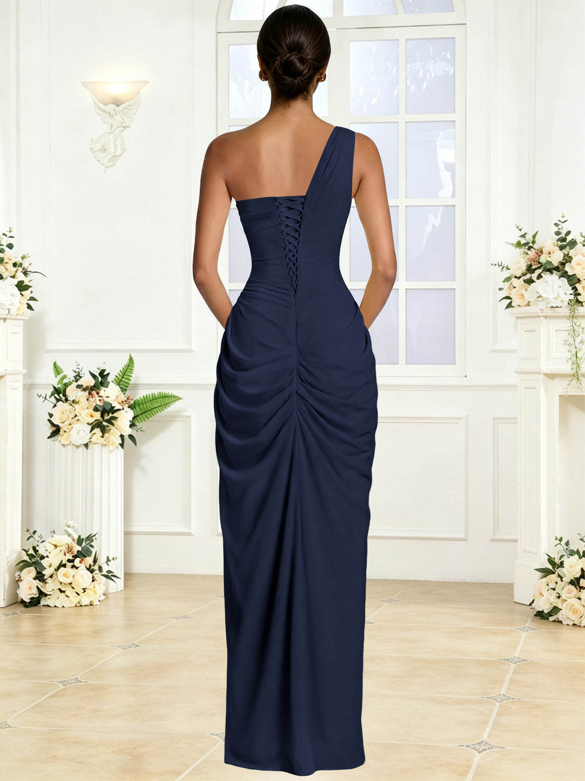 One Shoulder Chiffon Mermaid Long Bridesmaid Dress with Slit