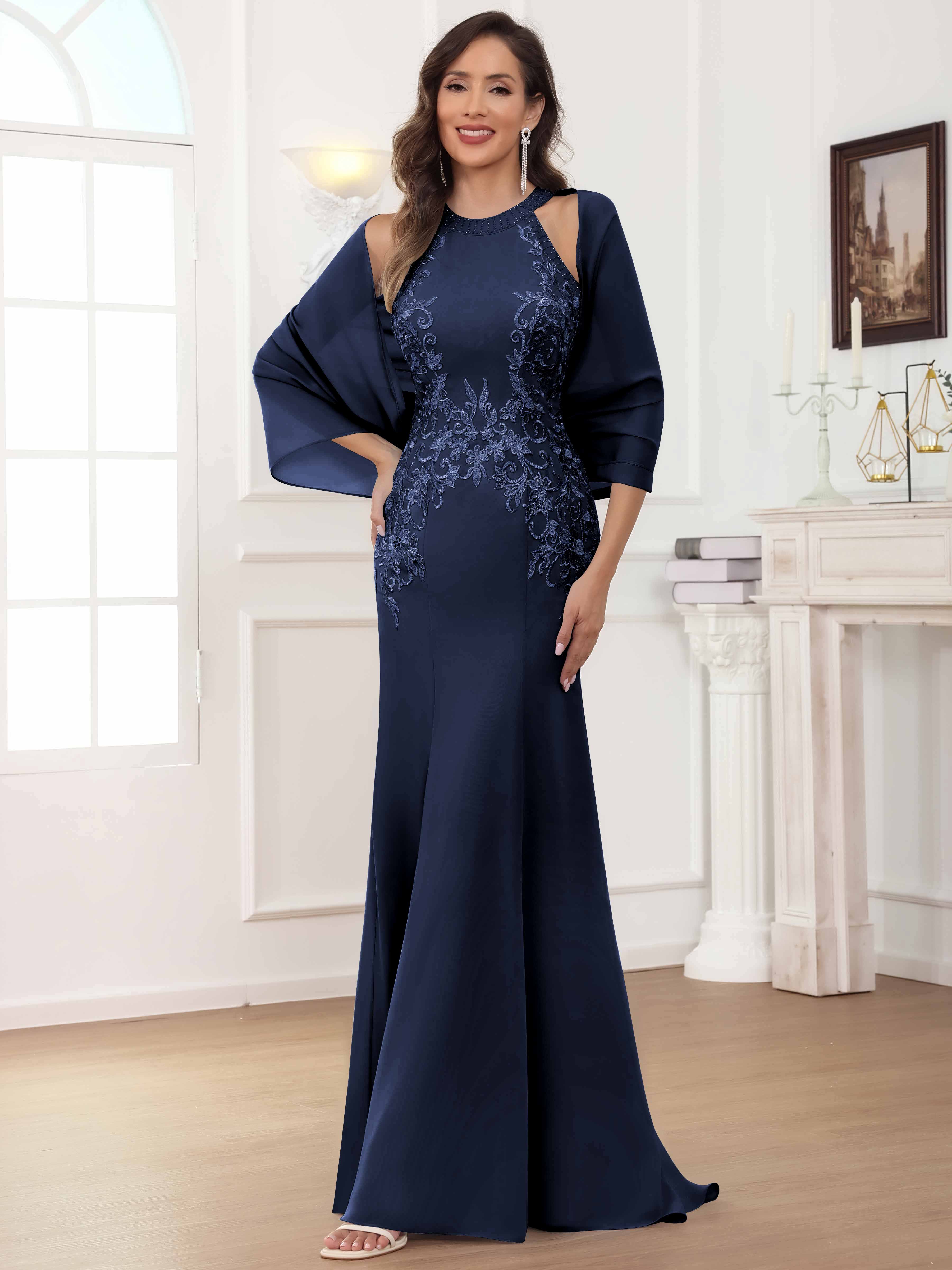 ROVDESY Halter Mermaid Lace Mother Of The Bride Dress With Jacket