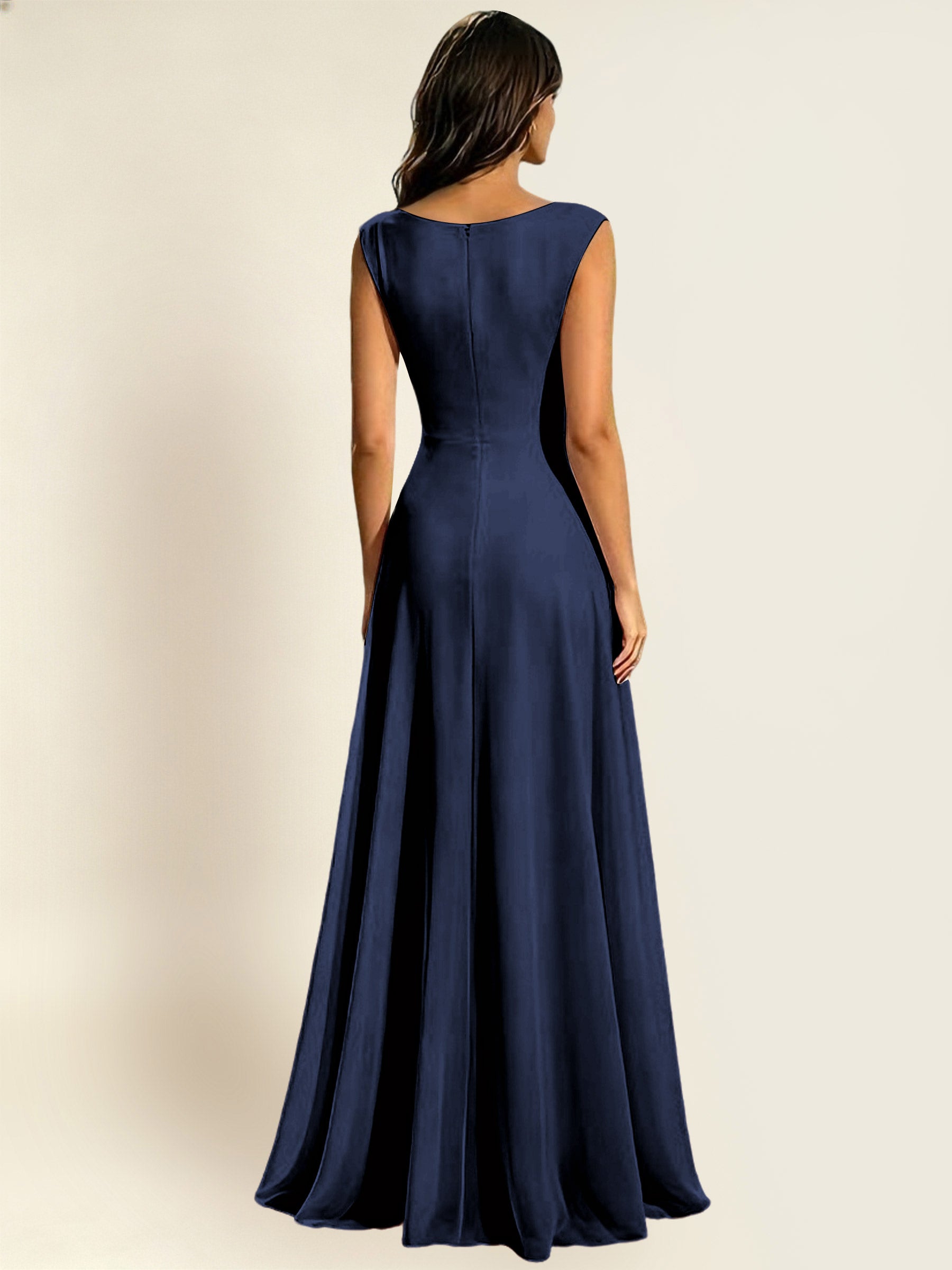 ROVDESY A-Line Chiffon Long Bridesmaid Dress With Sleeveless