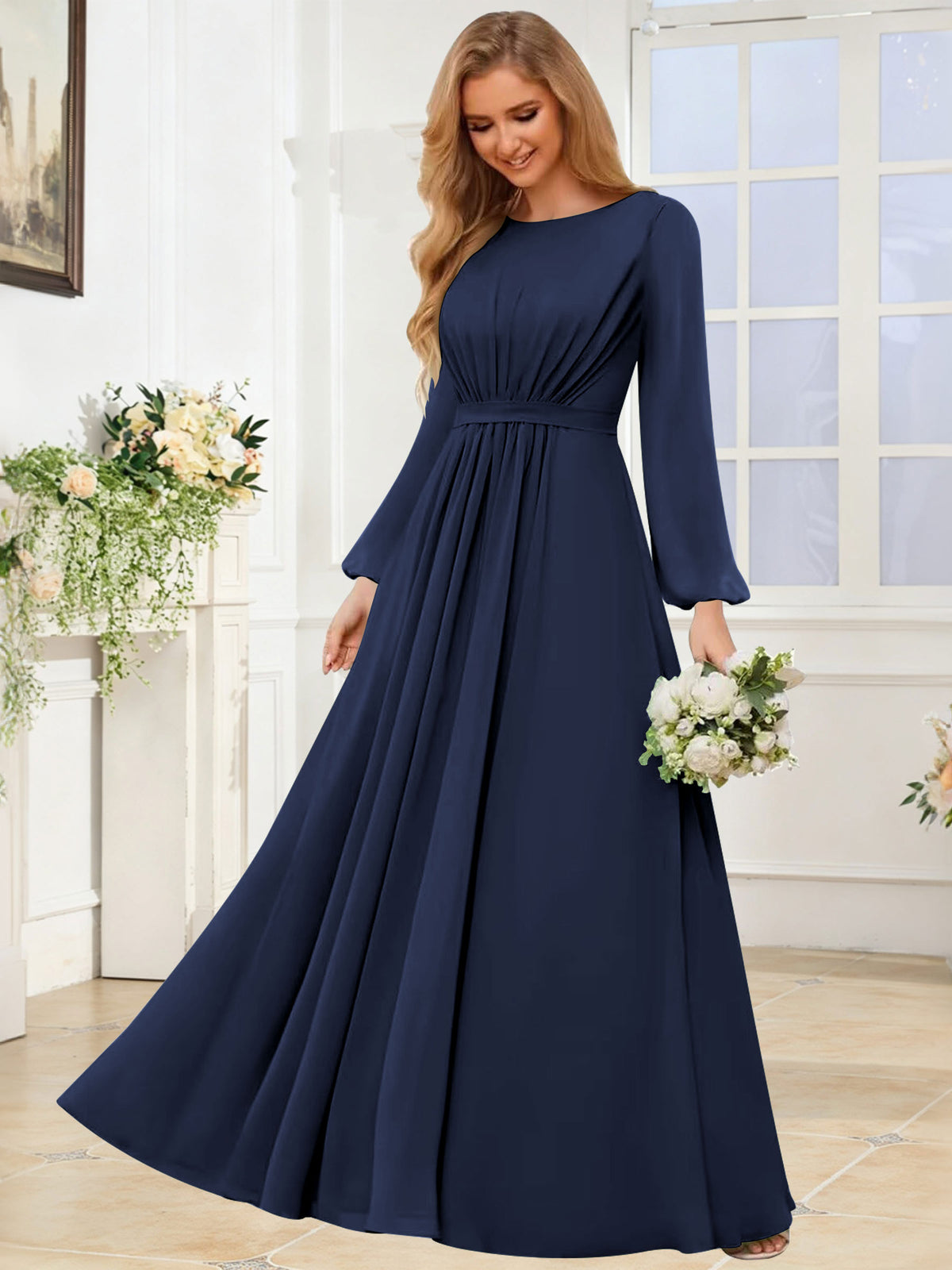 A-Line Chiffon Long Sleeve Bridesmaid Dress