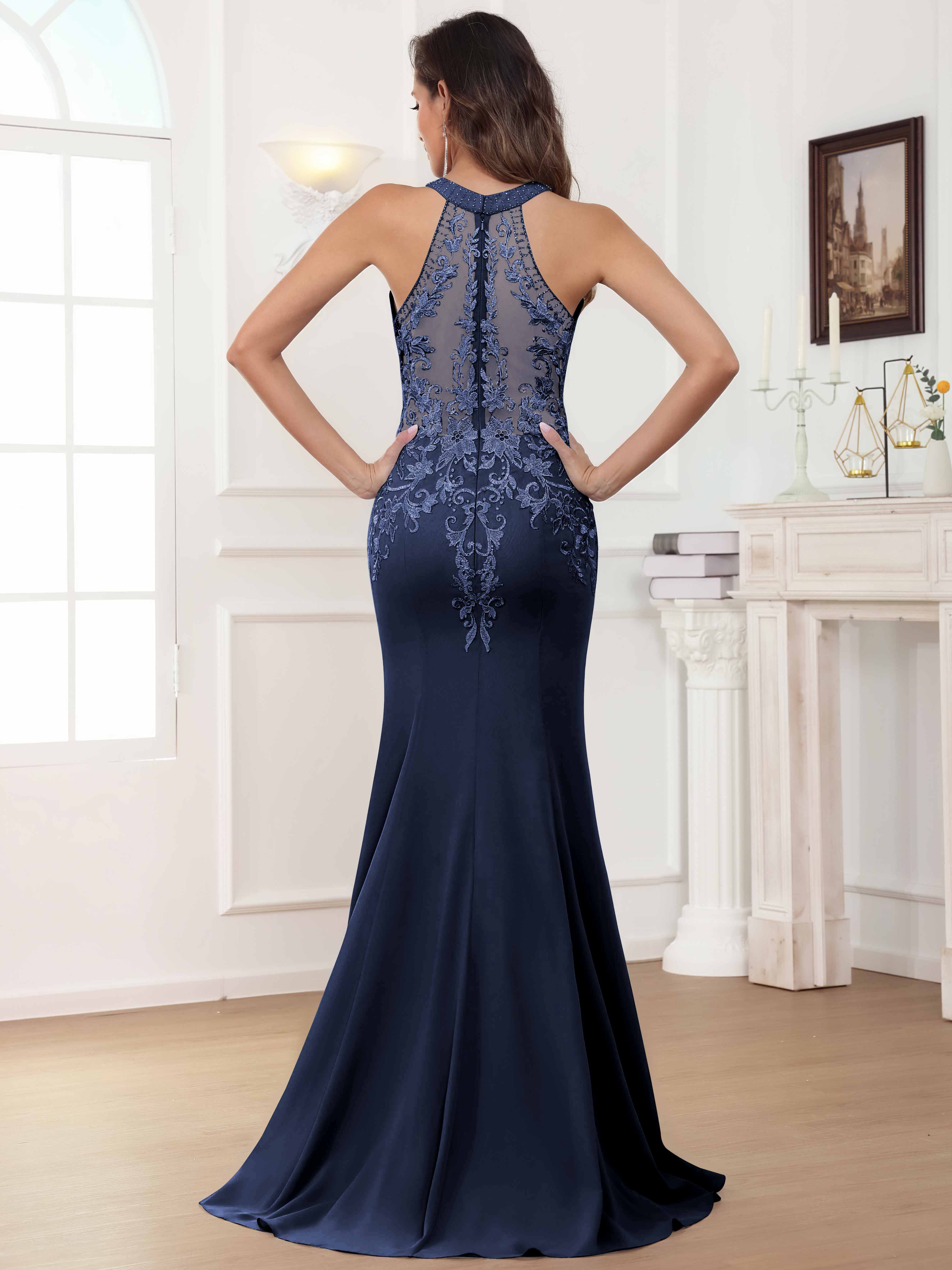 ROVDESY Halter Mermaid Lace Mother Of The Bride Dress With Jacket