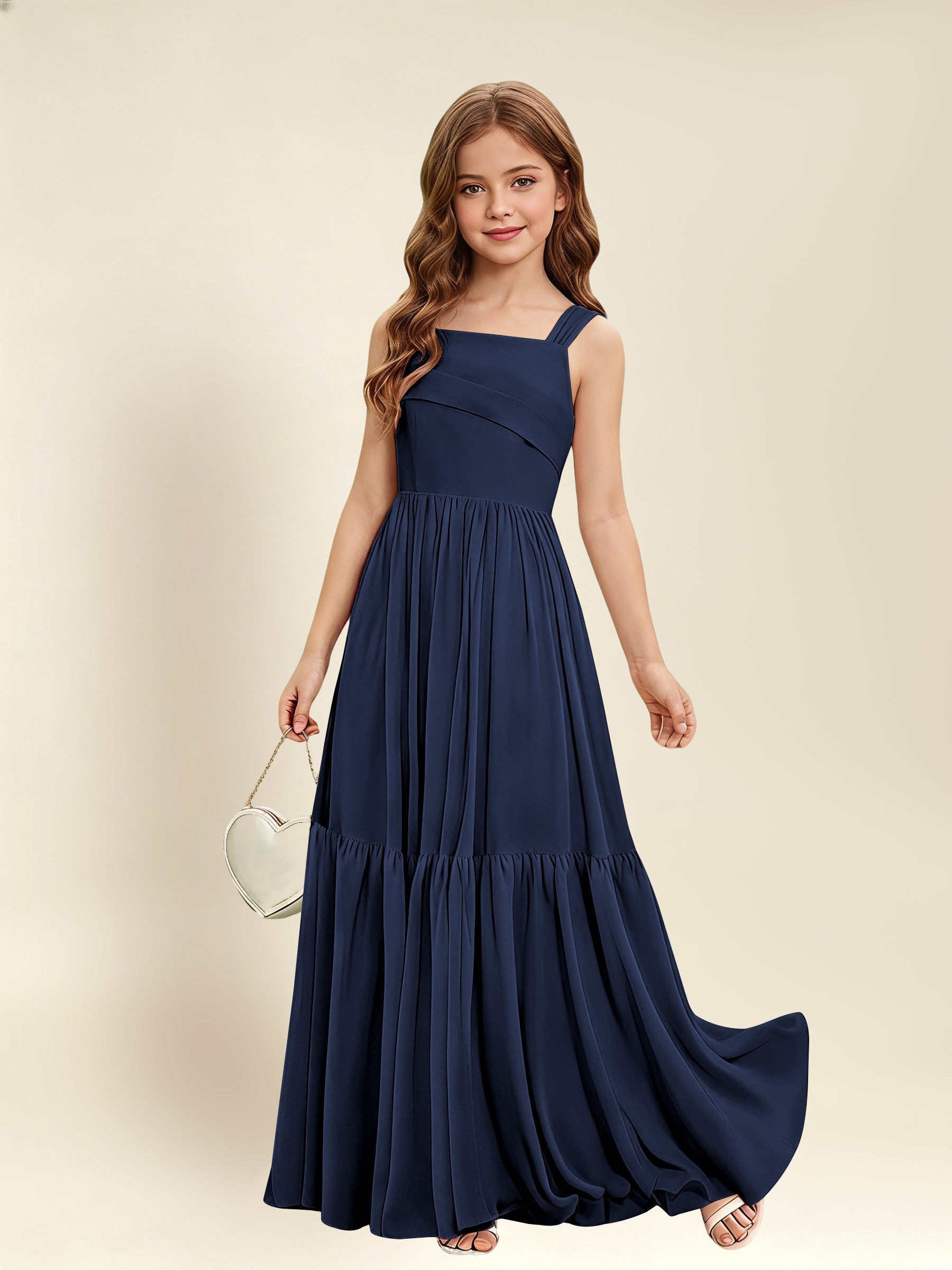 ROVDESY A-Line Square Neck Chiffon  Junior Bridesmaid Dress