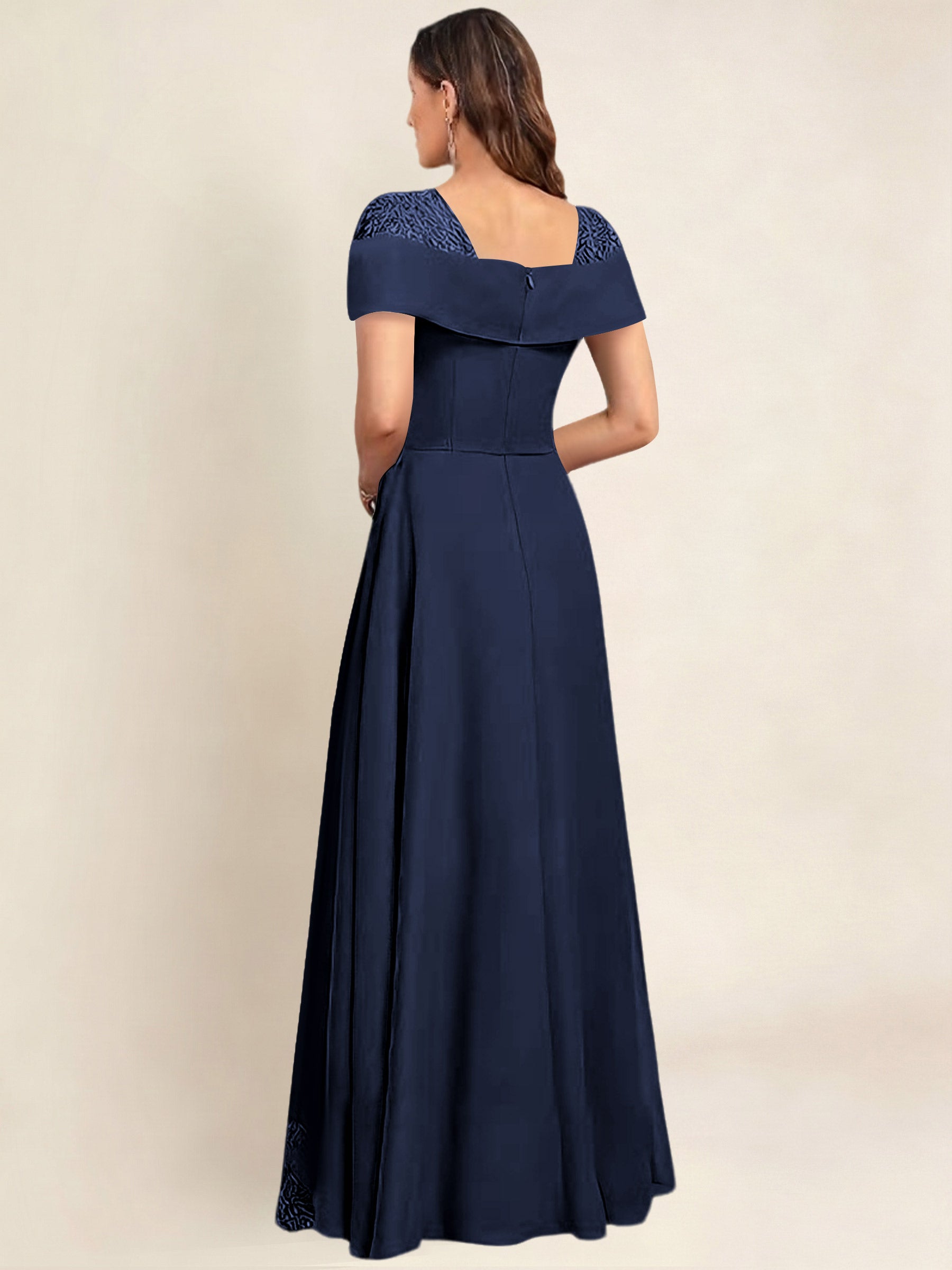 ROVDESY A-Line Off The Shoulder Lace Chiffon Long Mother of the Bride Dress Formal Gown