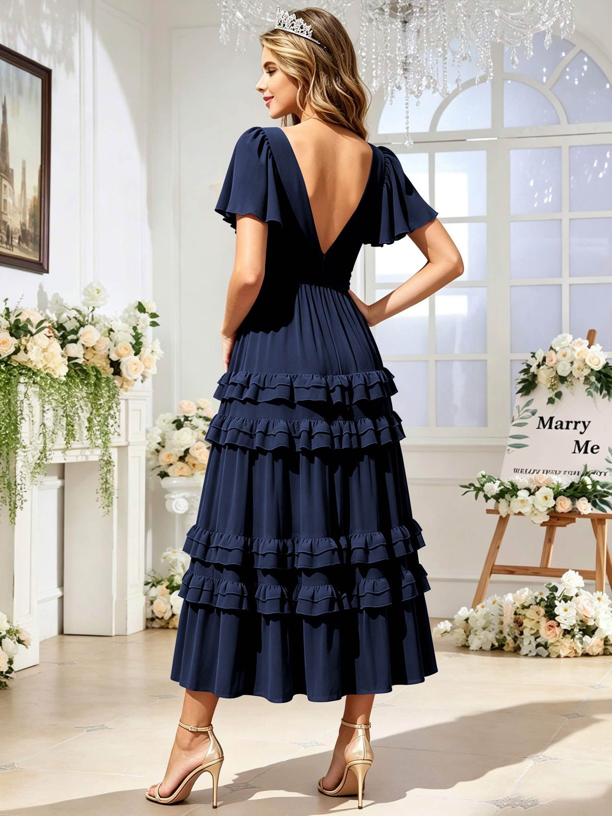 A Line Chiffon Pleated Bridesmaid Dress with Sleeves