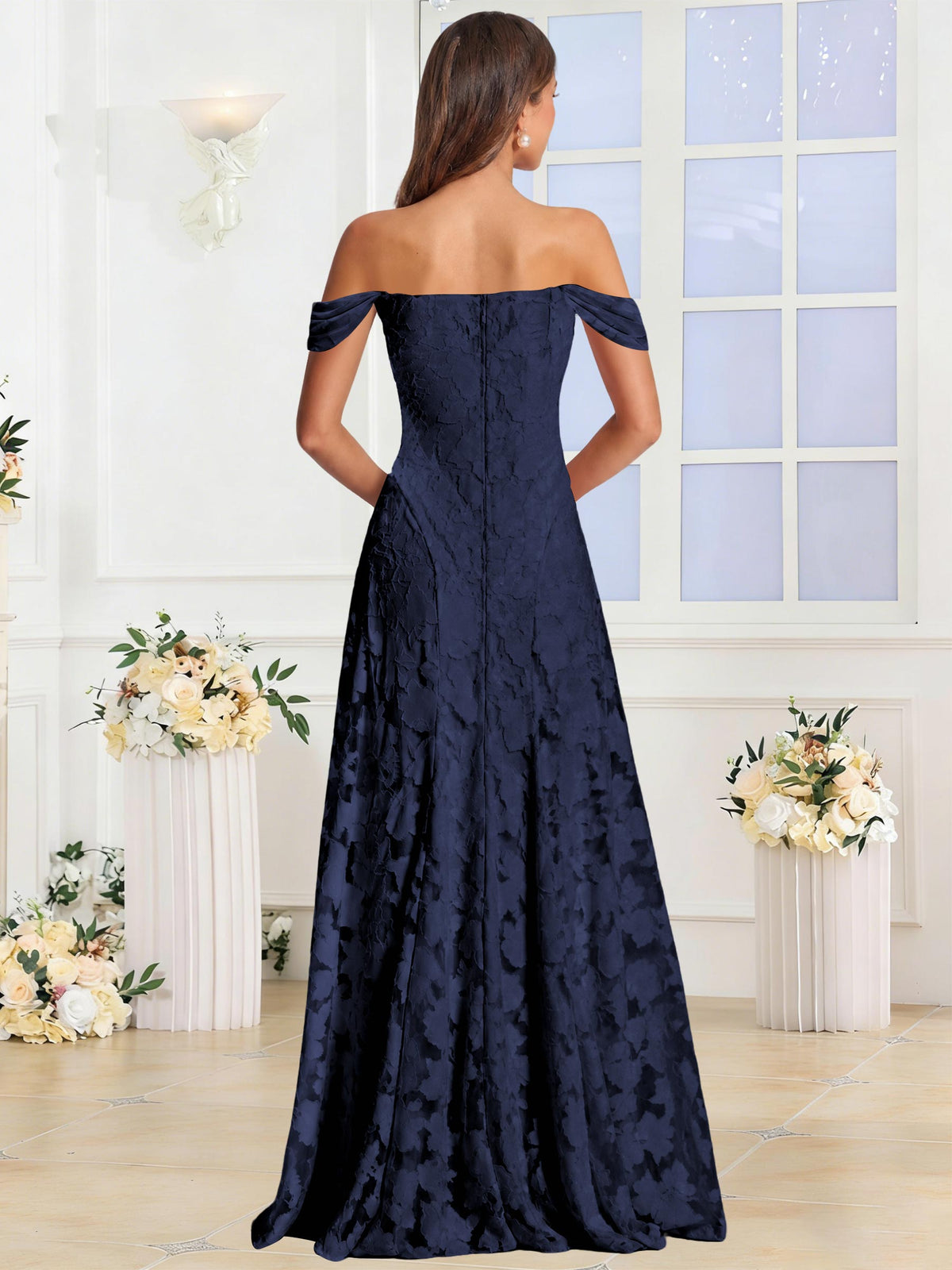 Off the Shoulder Floral Ruched A-line Bridesmaid Dress