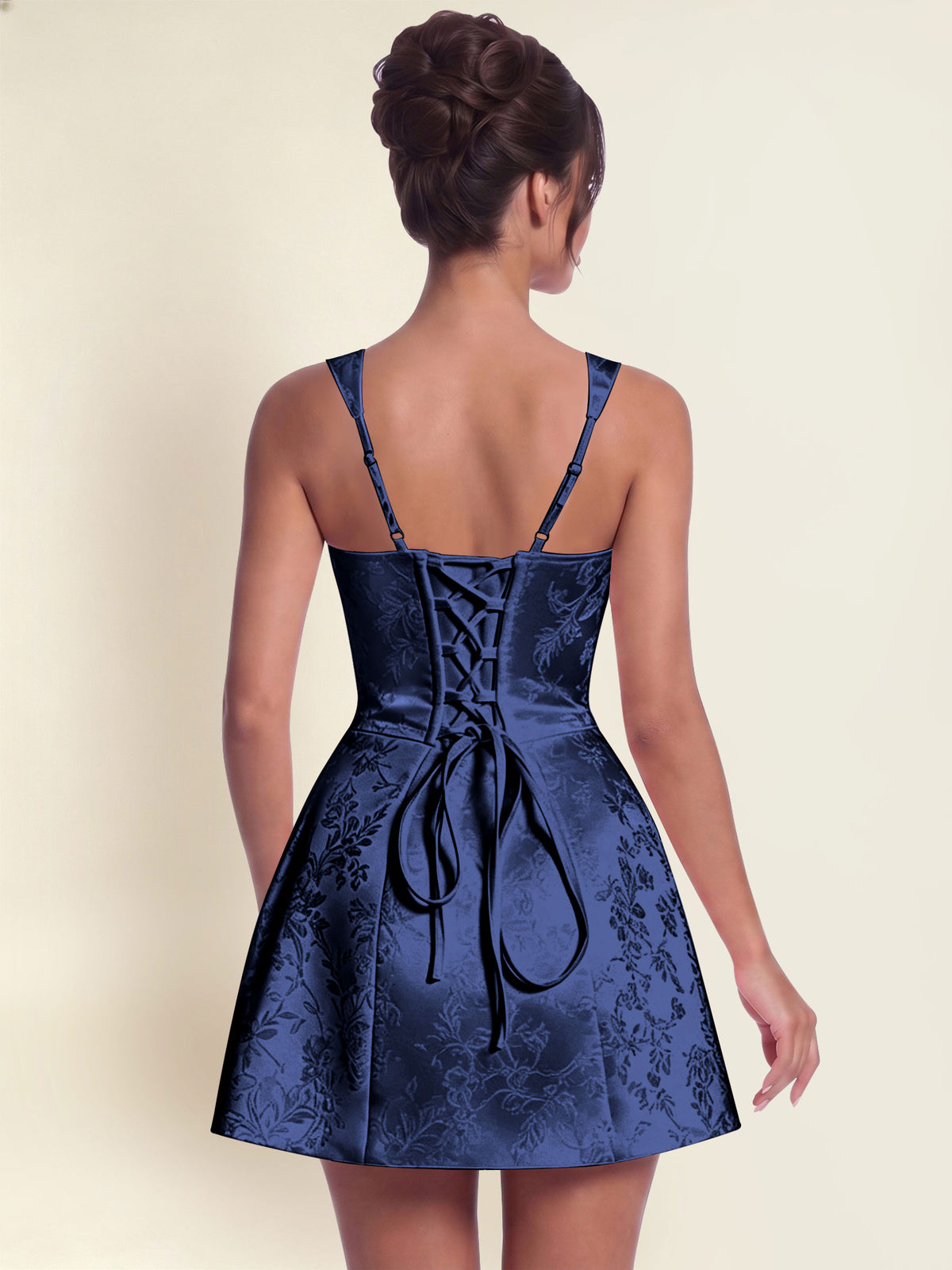 ROVDESY A-Line Square Neck Jacquard Satin Homecoming Mini Dress