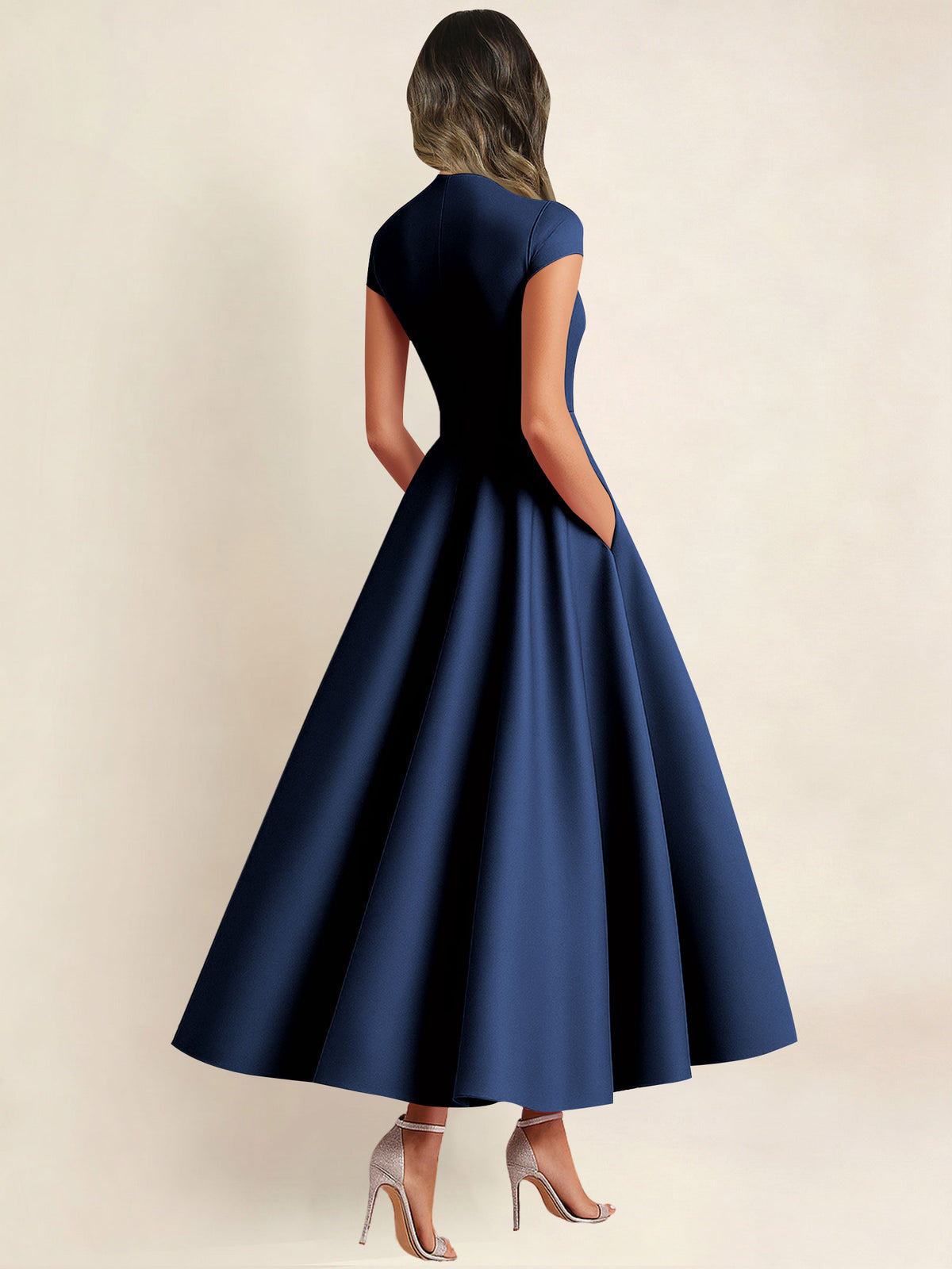 A Line V Neck 3D Flower Satin Mother of the Bride Dress
