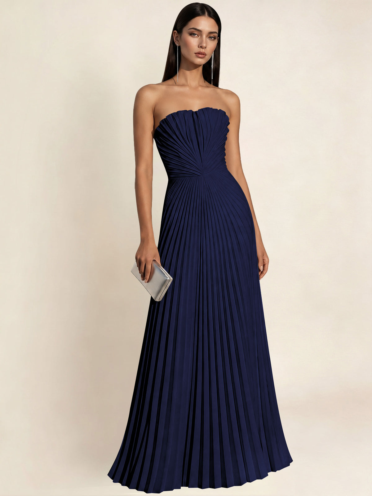 Strapless Satin Pleated A Line Bridesmaid Prom Dress
