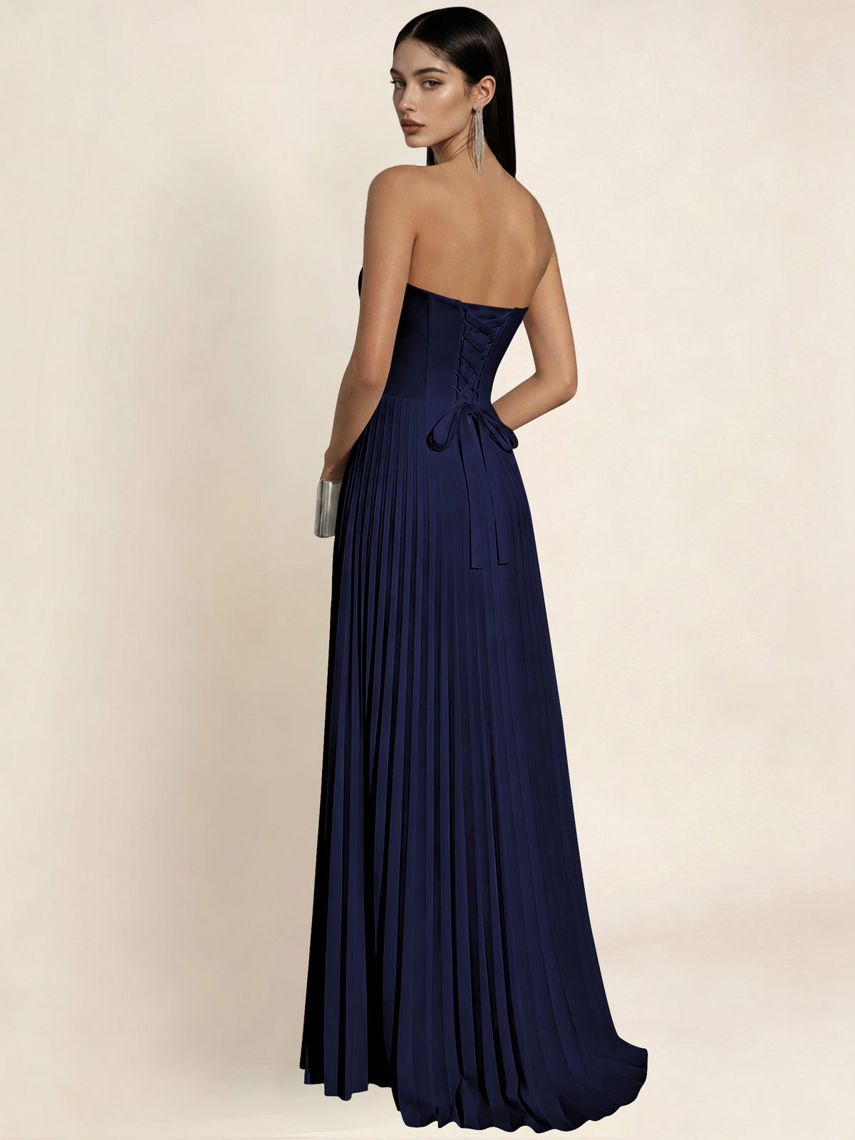 Strapless Satin Pleated A Line Bridesmaid Prom Dress