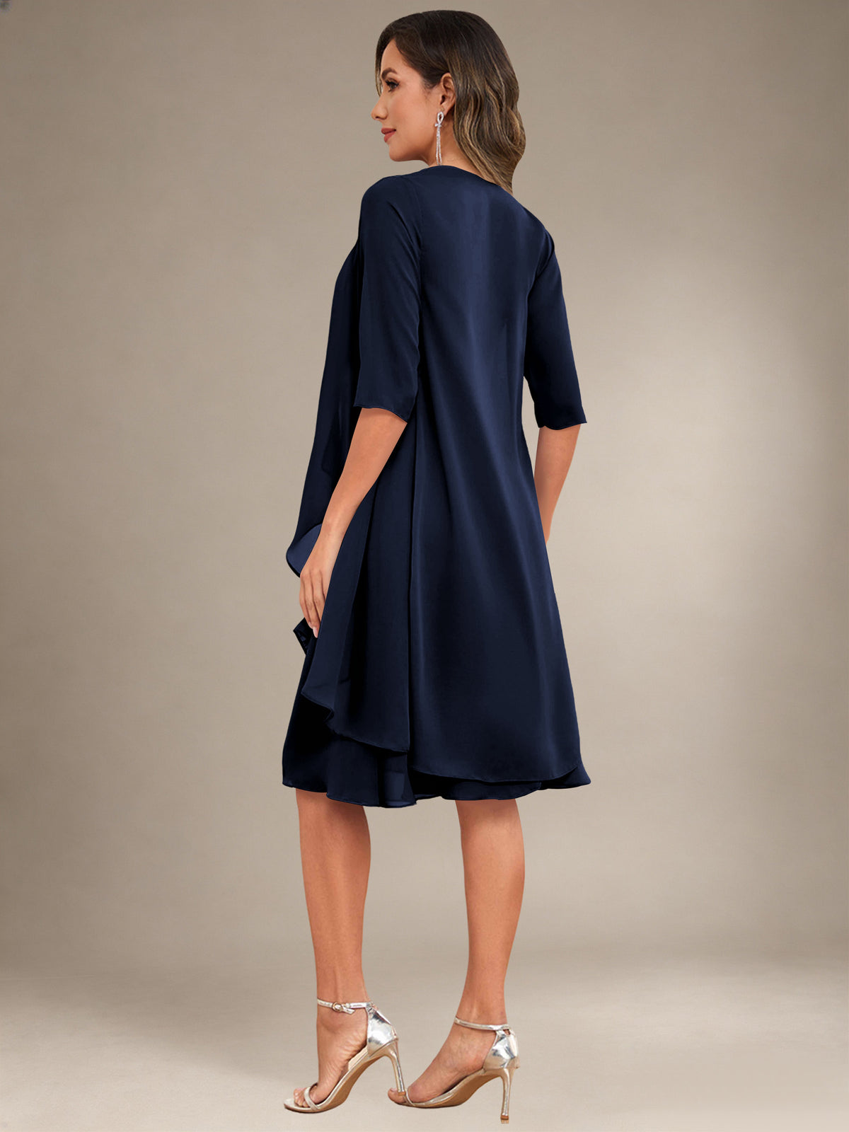 2 Pieces Half Sleeve Chiffon Knee Length Mother Of The Bride Dresses with Jacket