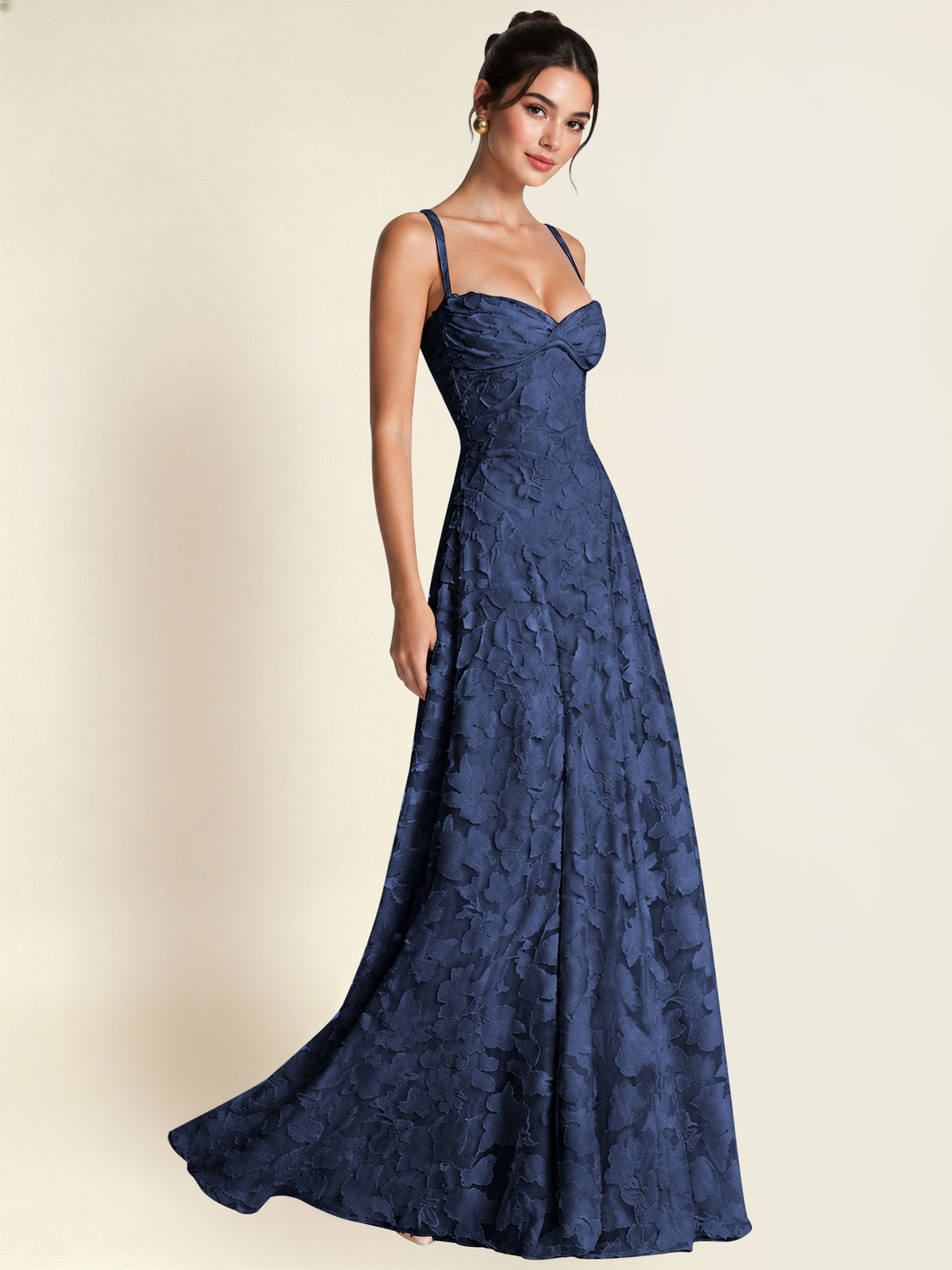 Floral Jacquard A Line Maxi Bridesmaid Dress