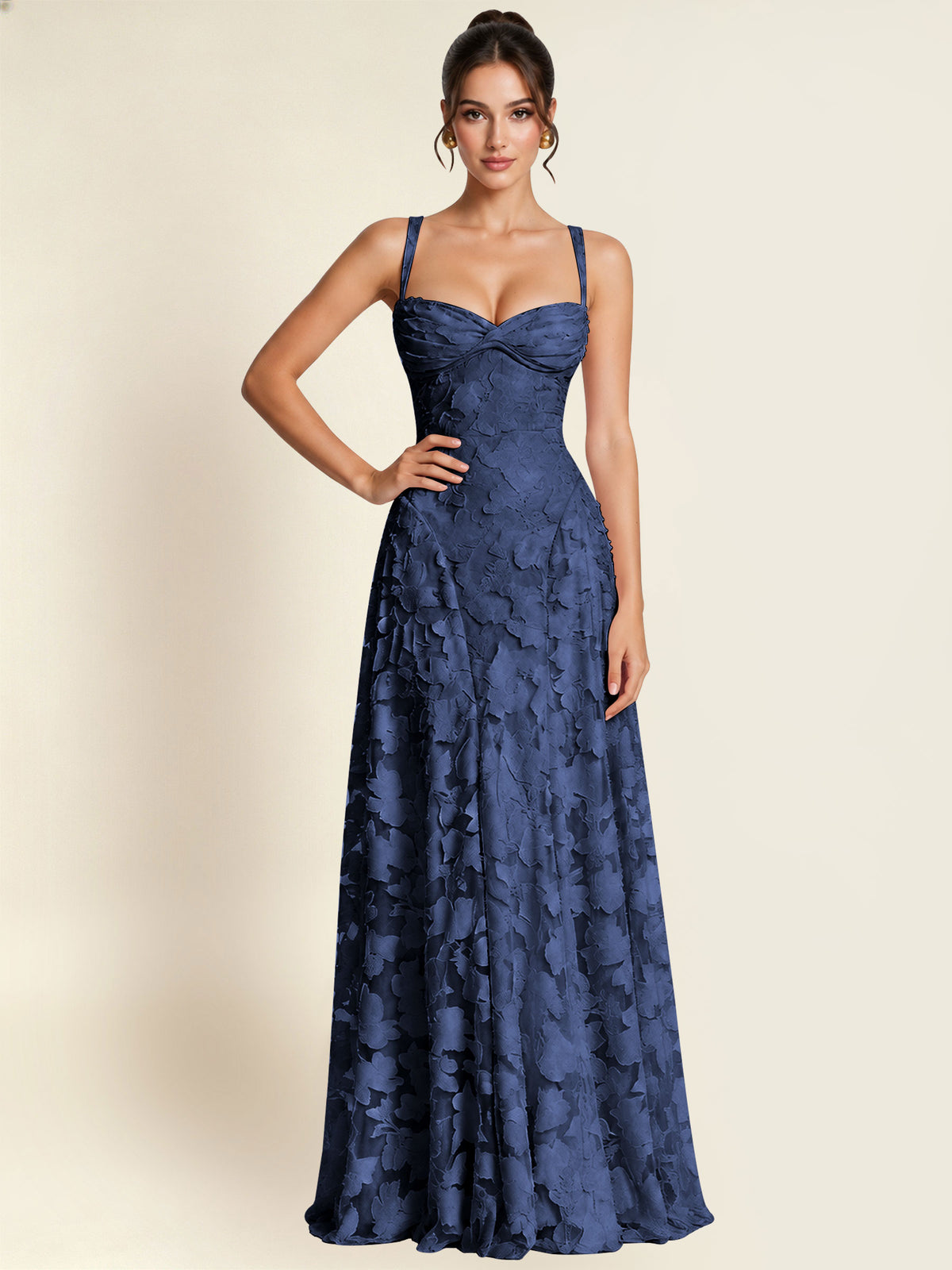 Floral Jacquard A Line Maxi Bridesmaid Dress