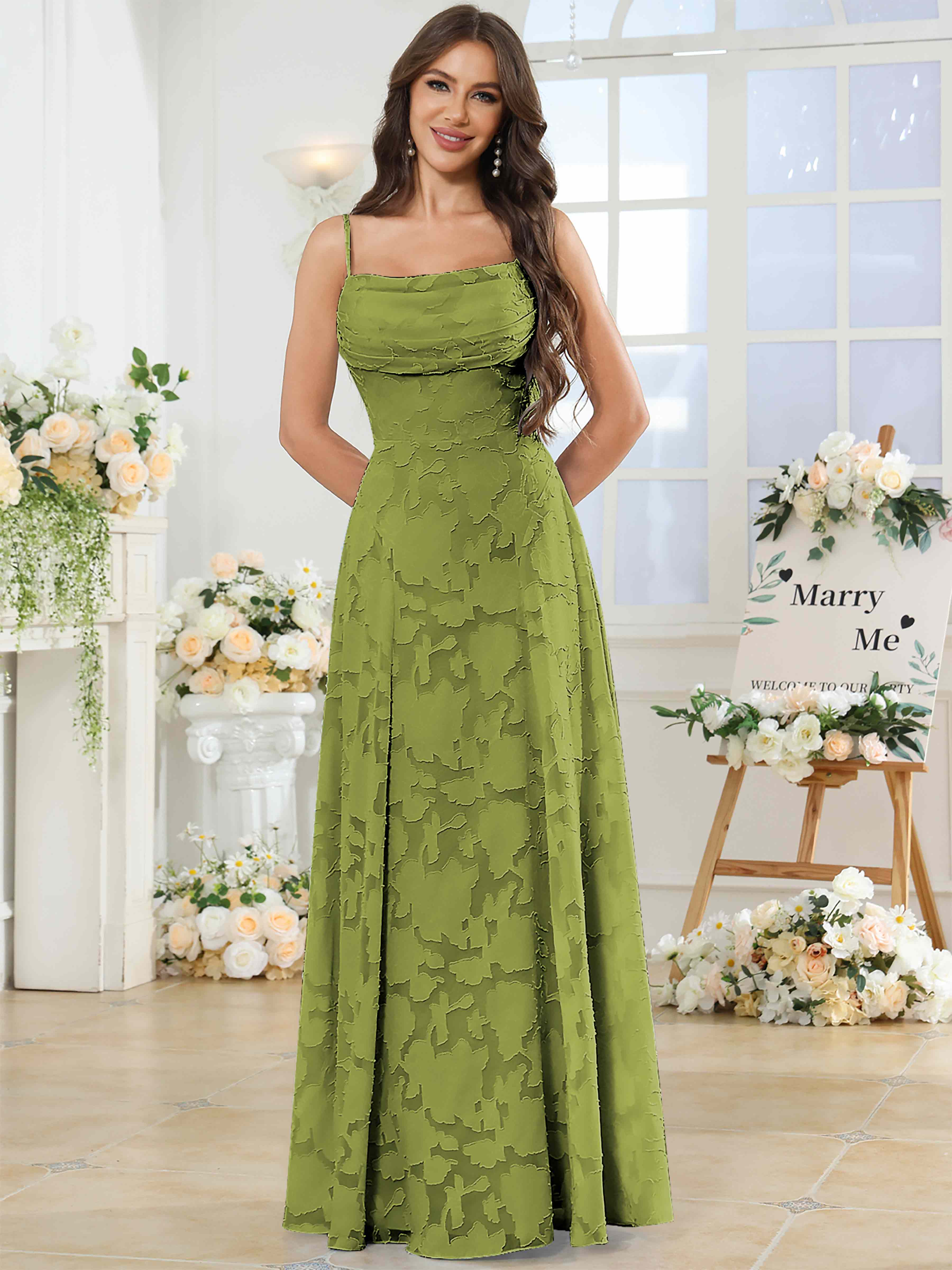 ROVDESY Cowl Chiffon Jacquard Bridesmaid/Prom Dress