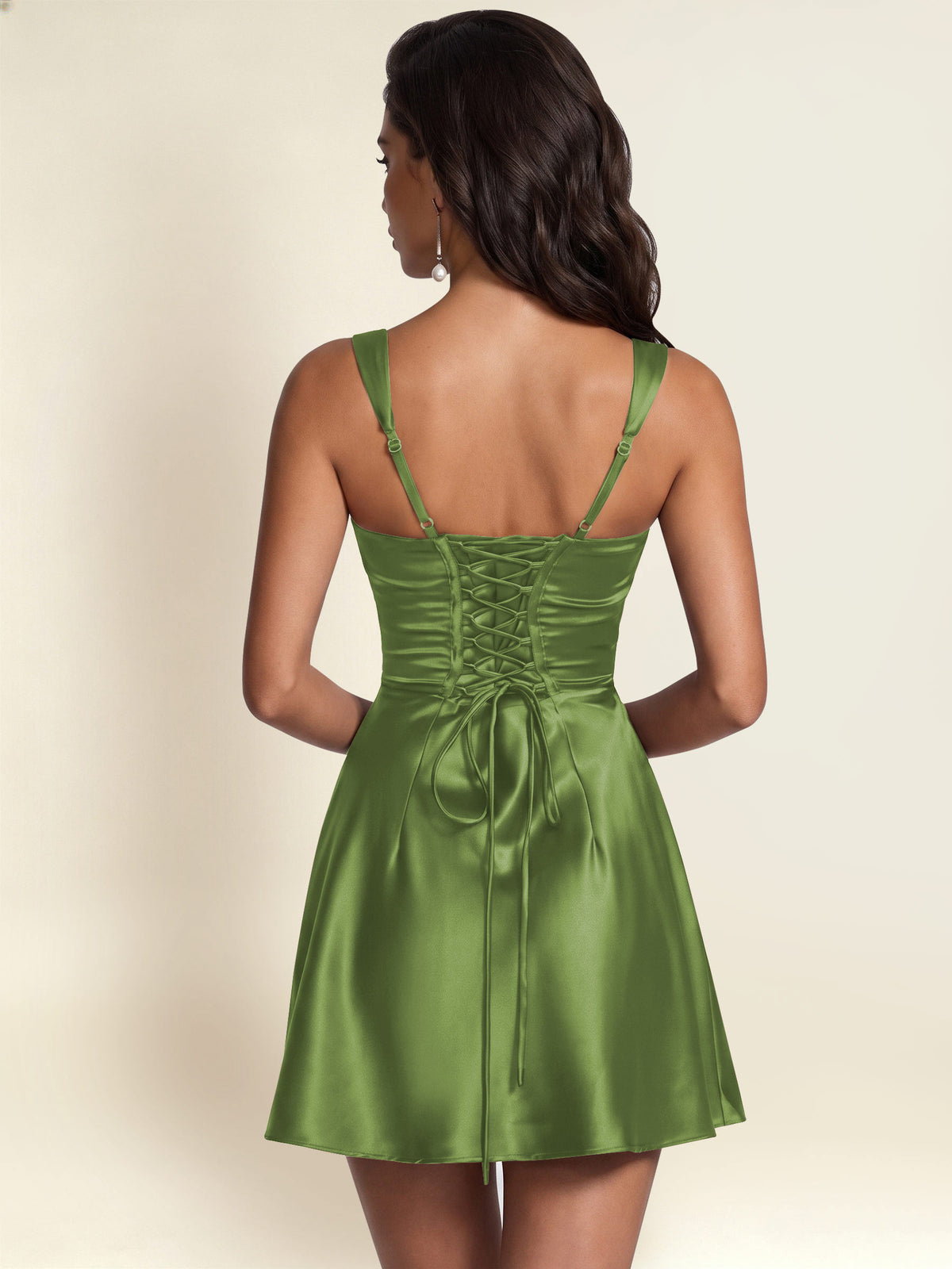 ROVDESY Square Neck Pleated Satin Homecoming Mini Dress
