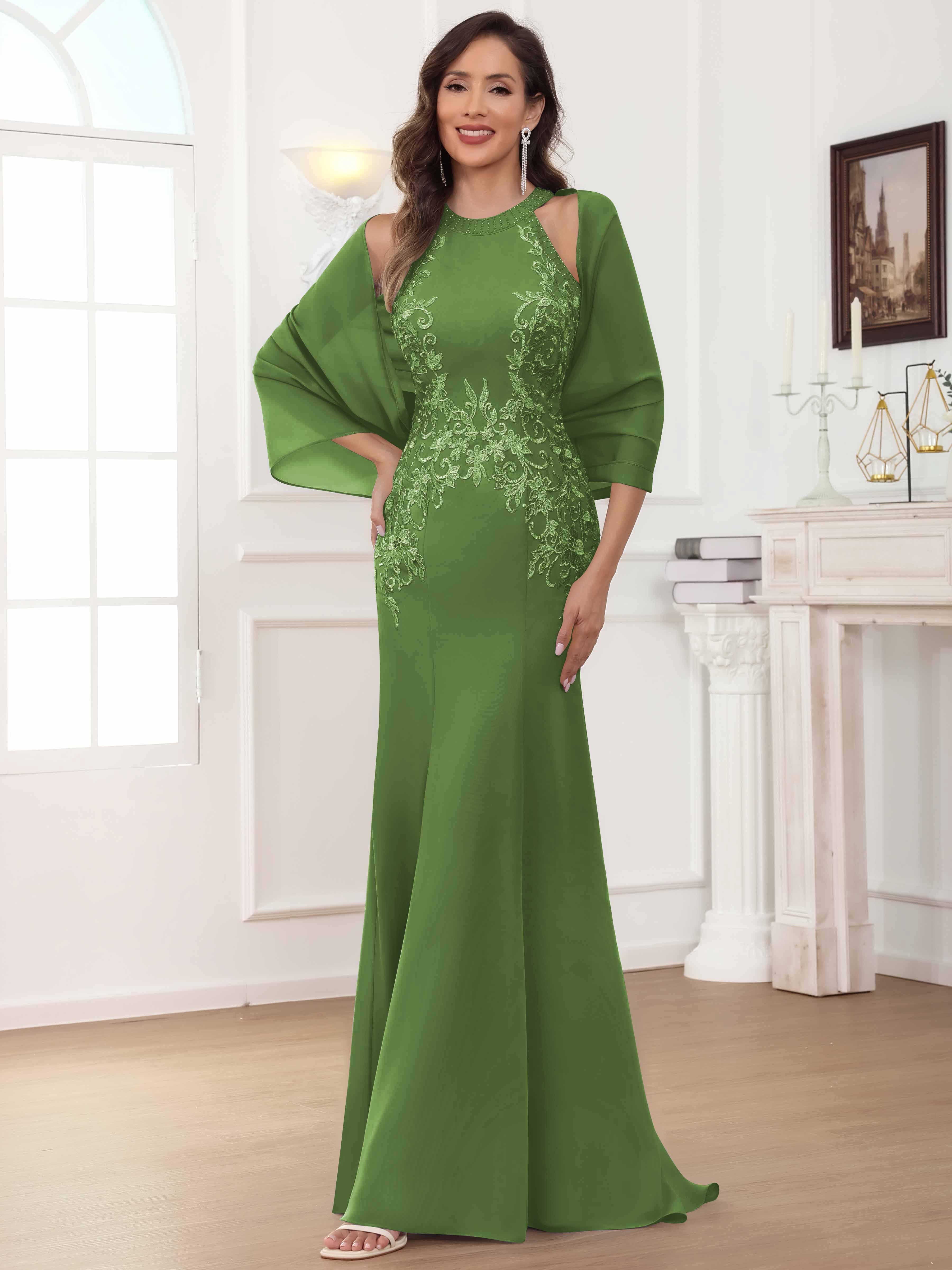 ROVDESY Halter Mermaid Lace Mother Of The Bride Dress With Jacket