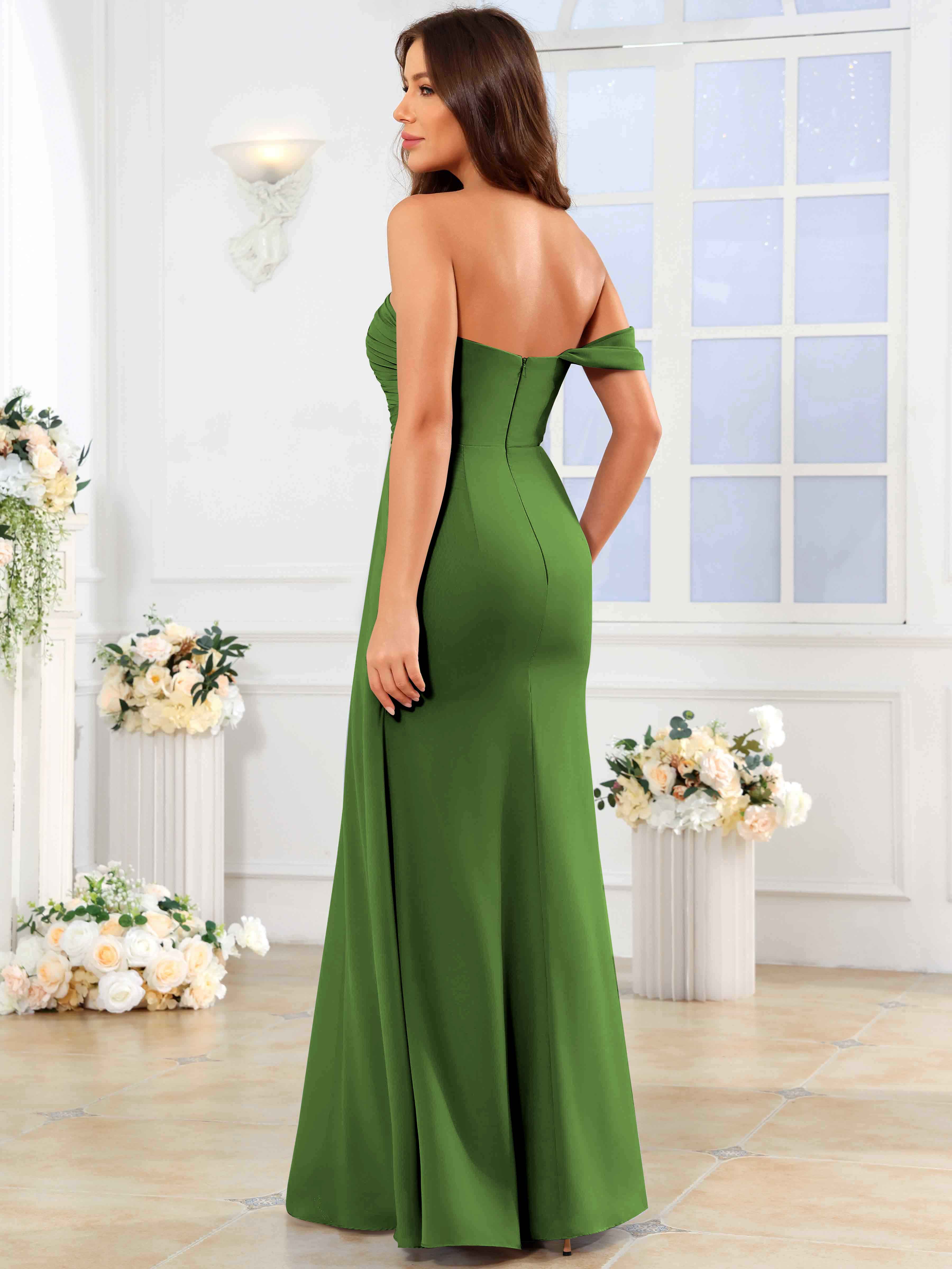 ROVDESY One Shoulder Off The Shoulder Pleated Chiffon Bridesmaid Dress