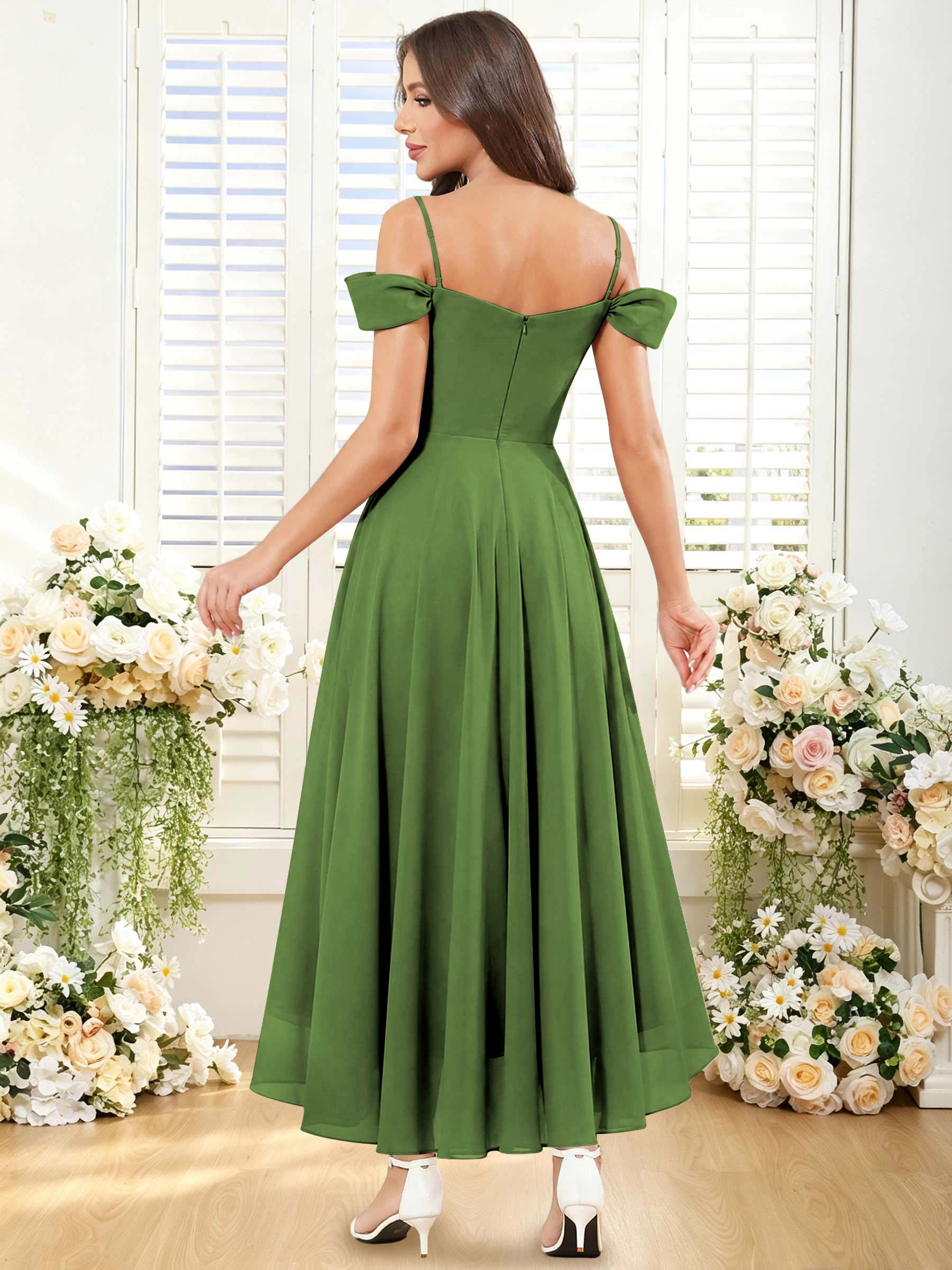 ROVDESY ROVDESY Short Cold Shoulder Sweetheart High Low Pleated Chiffon Bridesmaid Dress