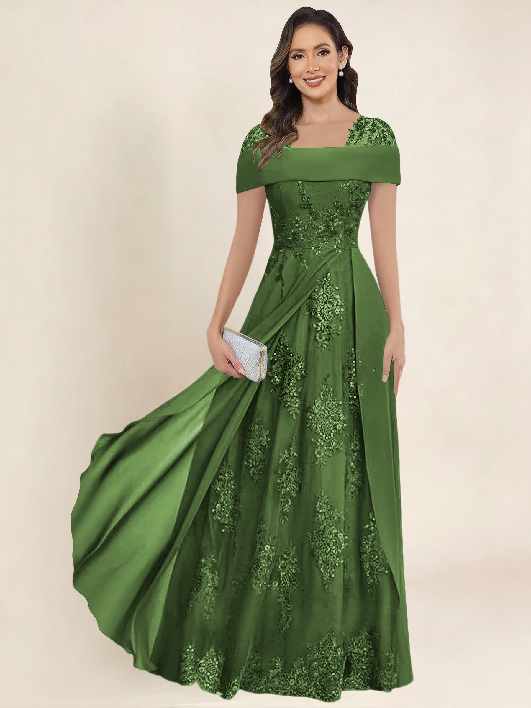 ROVDESY A-Line Off The Shoulder Lace Chiffon Long Mother of the Bride Dress Formal Gown