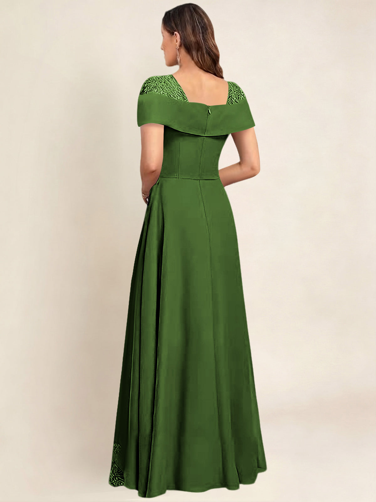 ROVDESY A-Line Off The Shoulder Lace Chiffon Long Mother of the Bride Dress Formal Gown