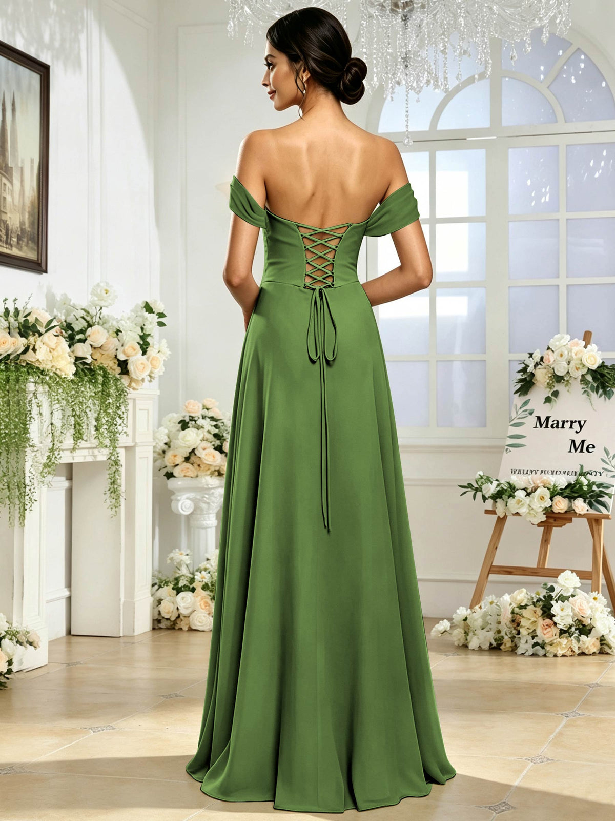 Off the Shoulder Chiffon A Line Long Bridesmaid Dress with Slit