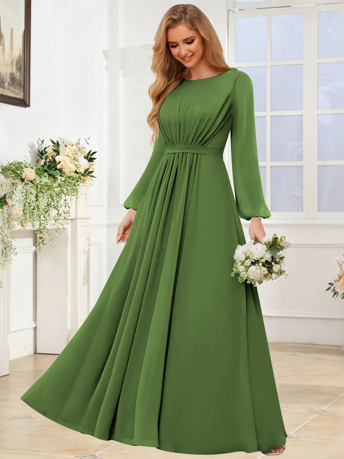 A-Line Chiffon Long Sleeve Bridesmaid Dress