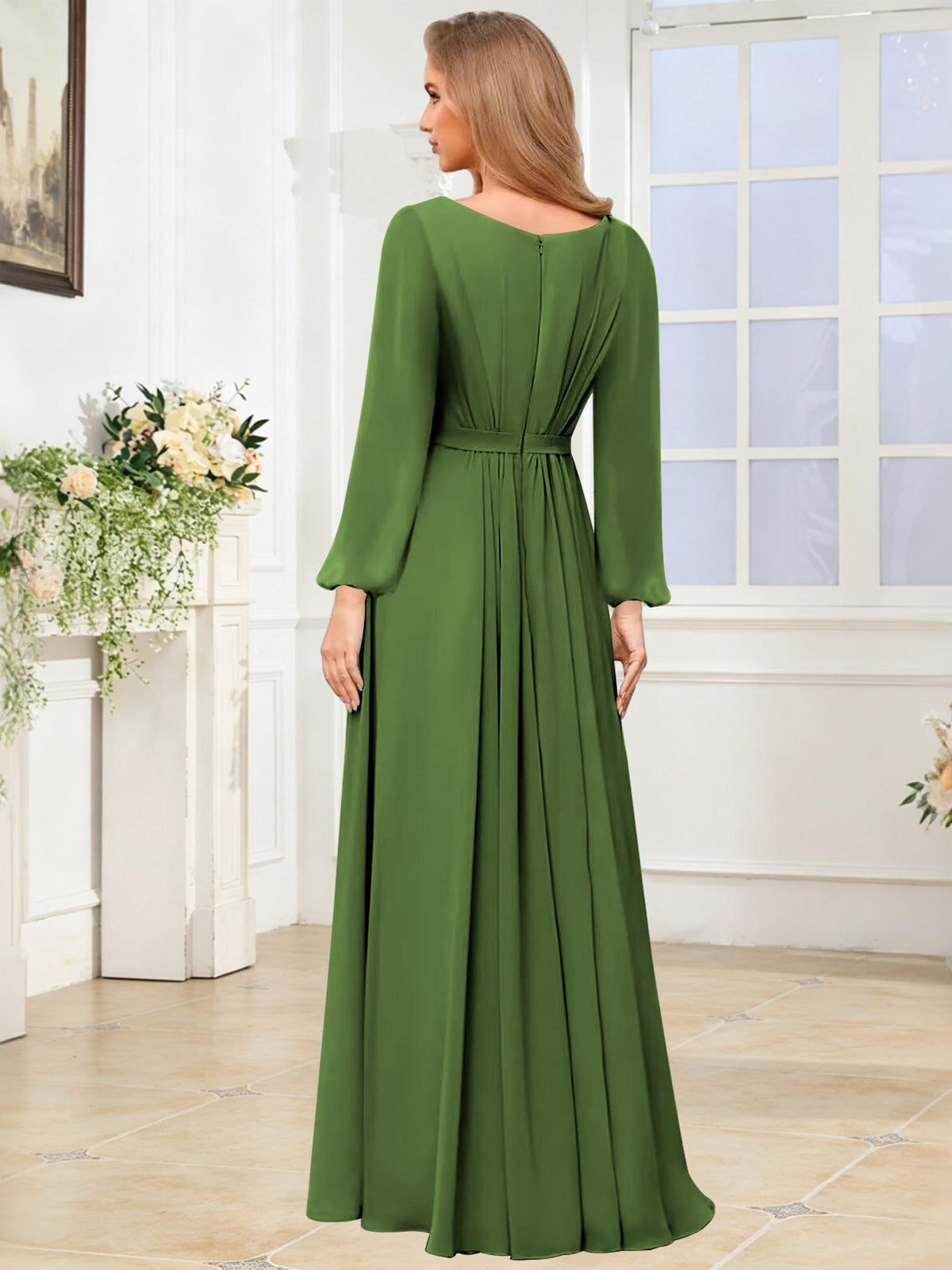 A-Line Chiffon Long Sleeve Bridesmaid Dress