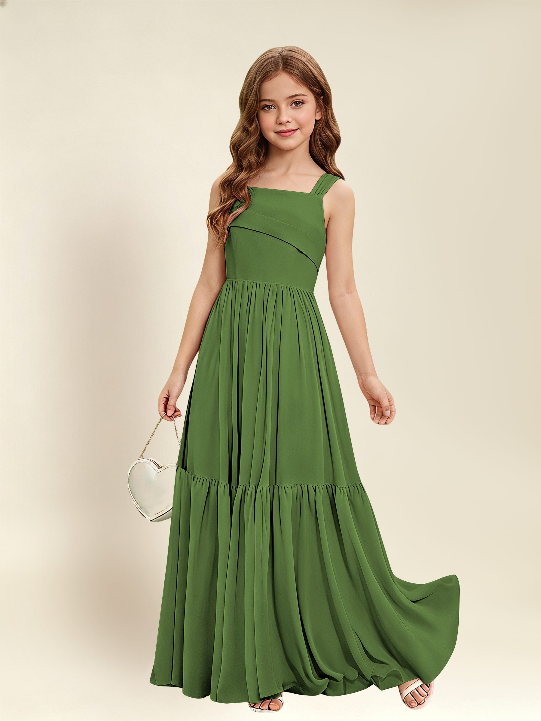 ROVDESY A-Line Square Neck Chiffon  Junior Bridesmaid Dress