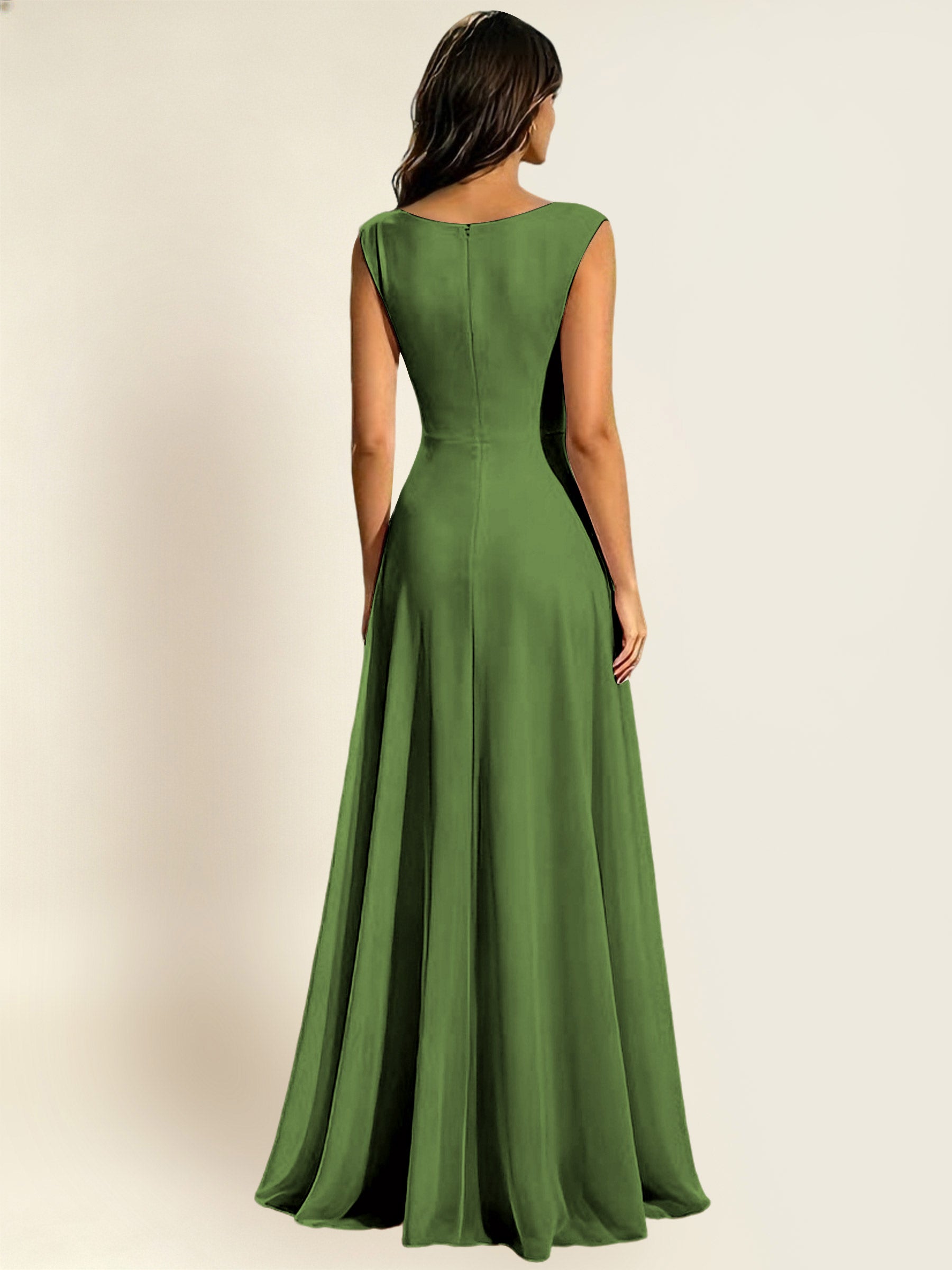 ROVDESY A-Line Chiffon Long Bridesmaid Dress With Sleeveless