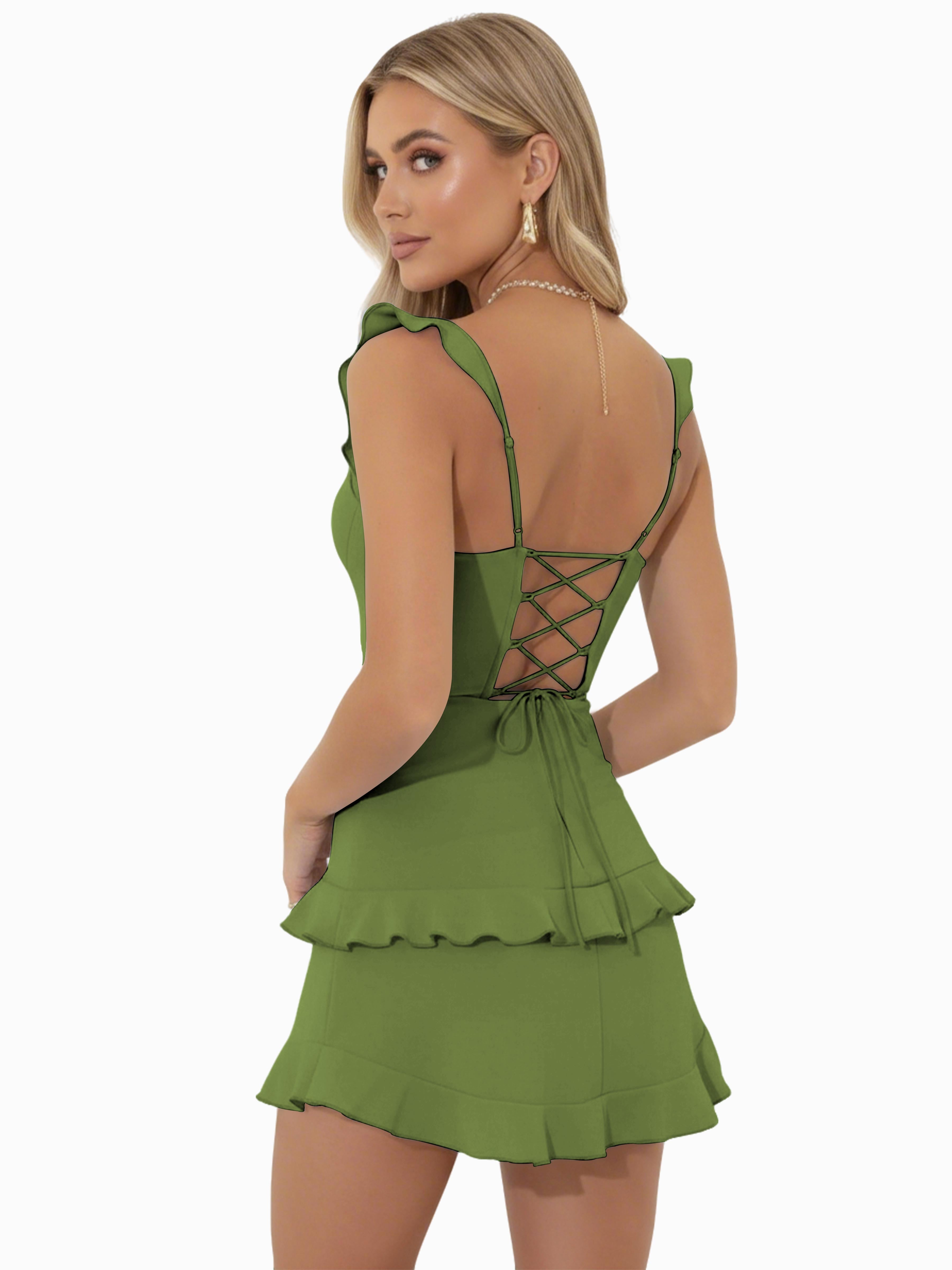 ROVDESY A-Line Sweetheart Tiered Ruffle Homecoming Mini Dress