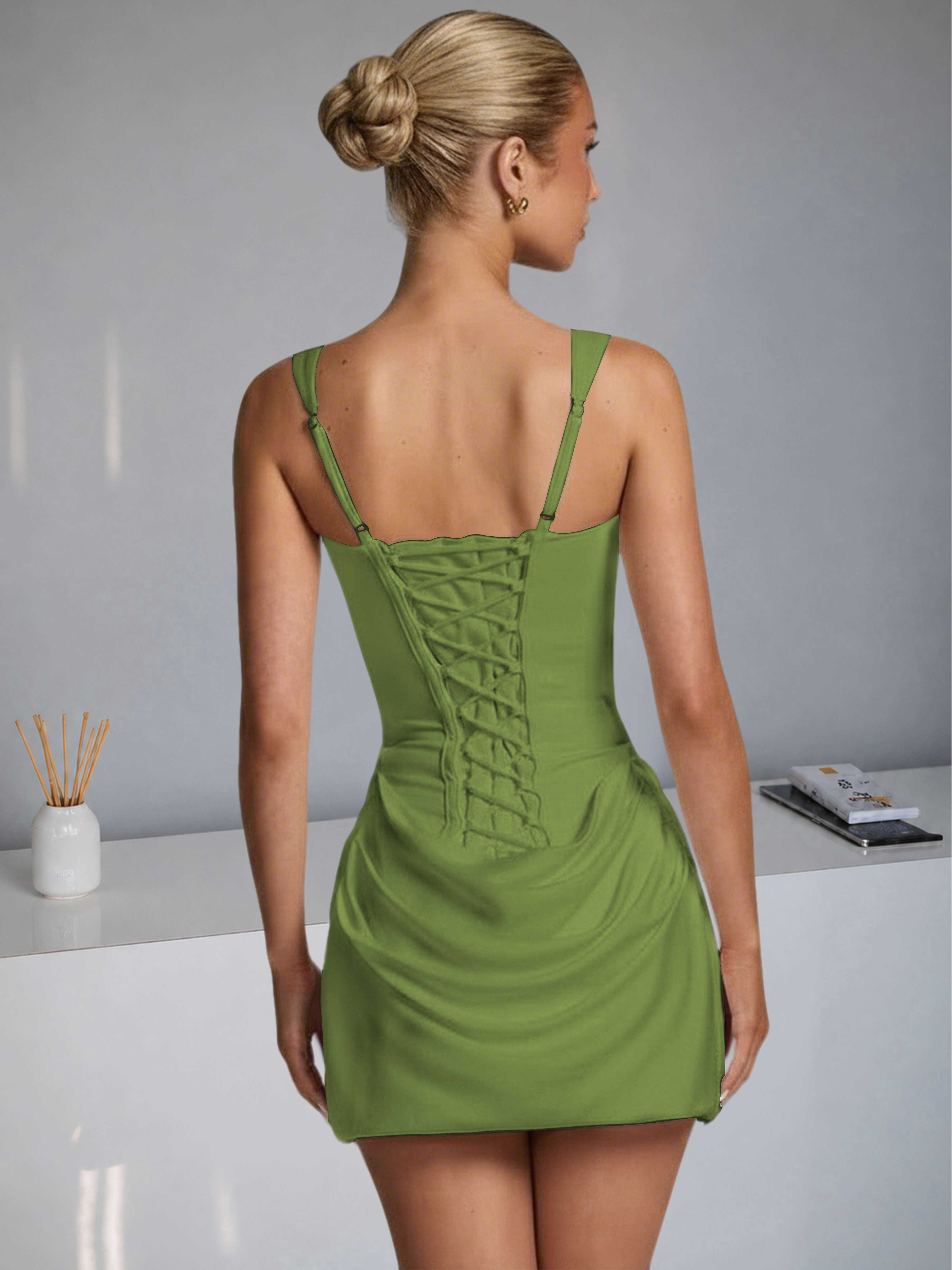 ROVDESY Square Neck Ruched Satin Homecoming Mini Dress