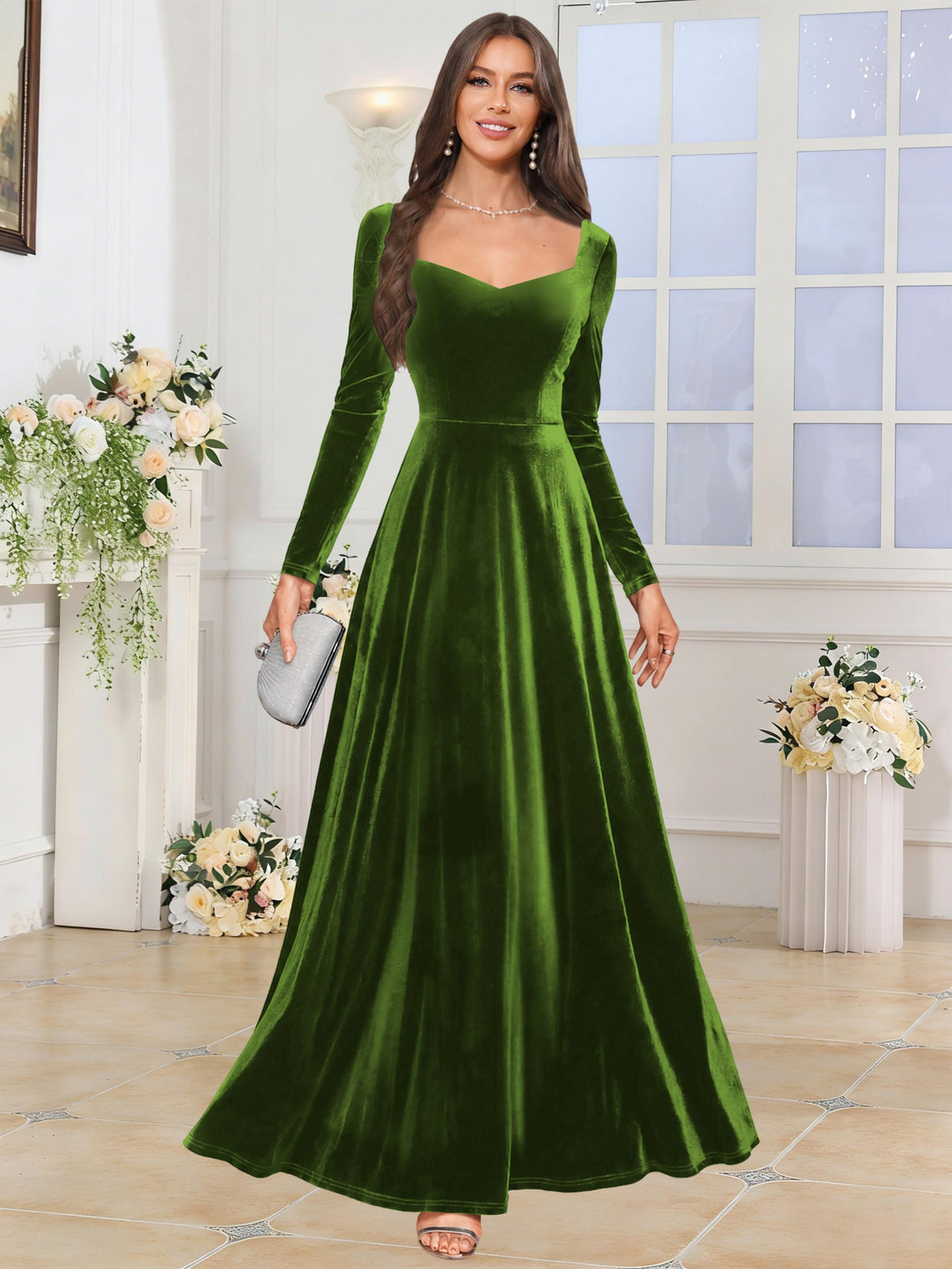 Velvet A Line Long Sleeve Bridesmaid Dresses