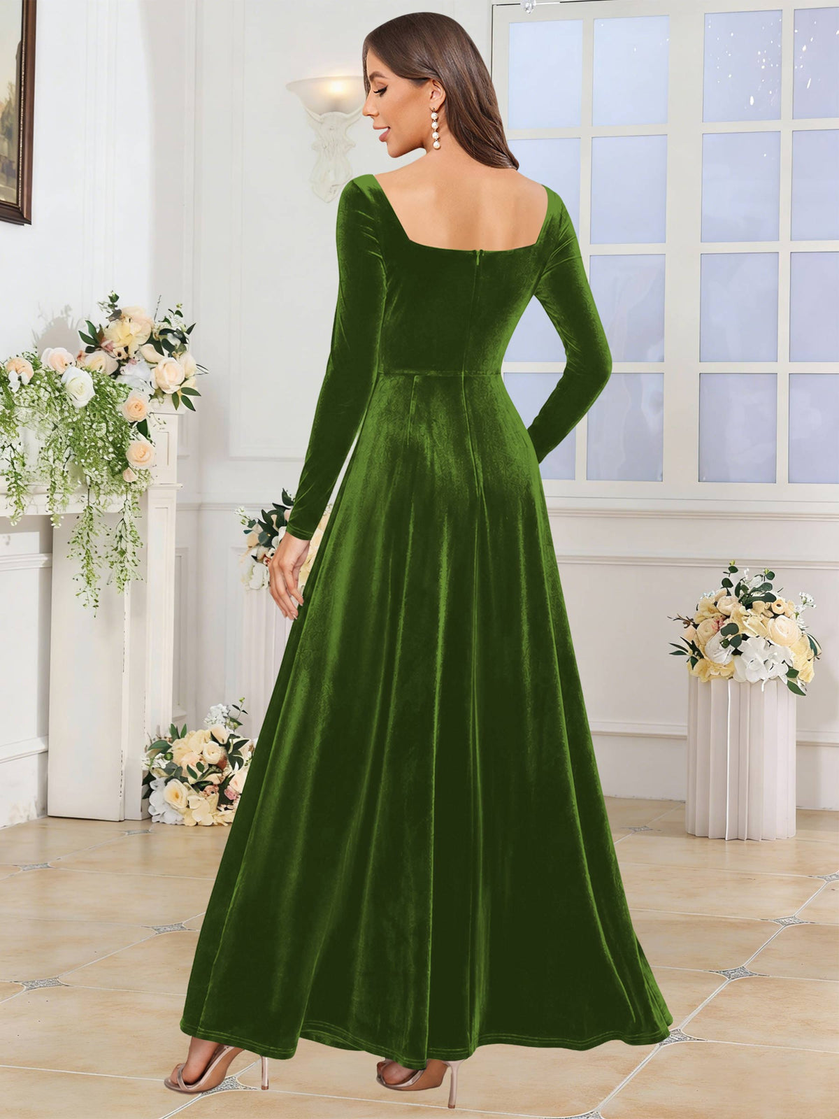 Velvet A Line Long Sleeve Bridesmaid Dresses