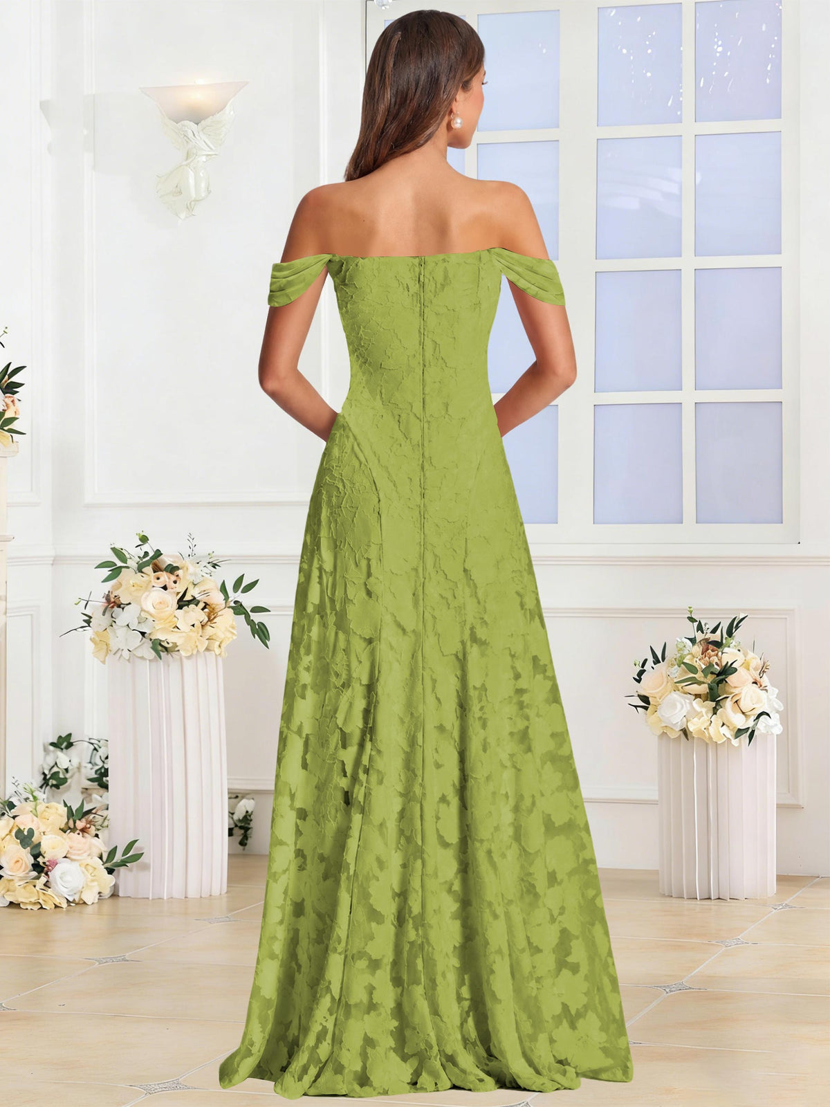 Off the Shoulder Floral Ruched A-line Bridesmaid Dress