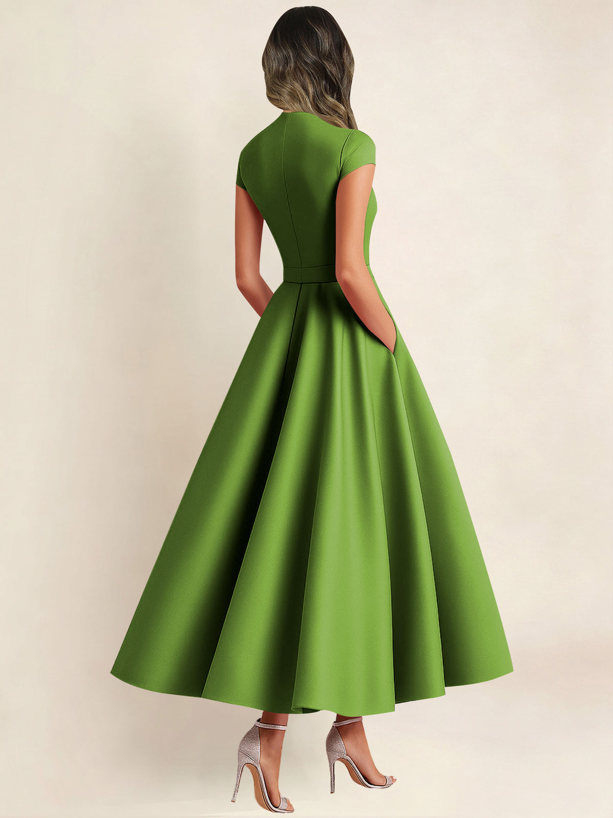 A Line V Neck 3D Flower Satin Mother of the Bride Dress