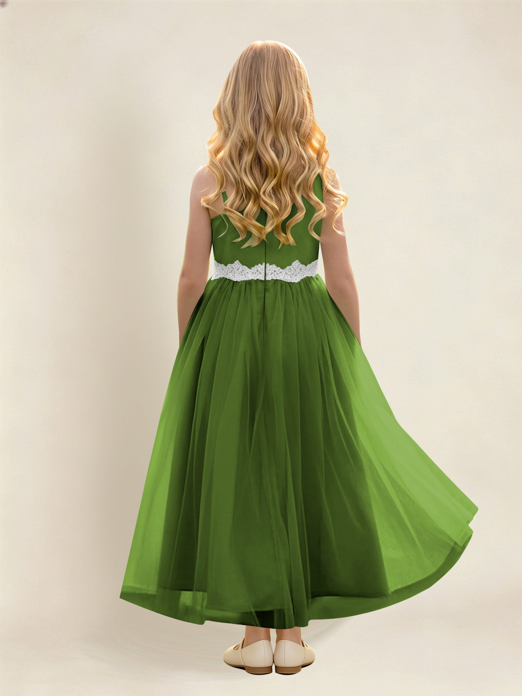 ROVDESY Asymmetric One Shoulder  Satin  Tulle Junior Bridesmaid Dress