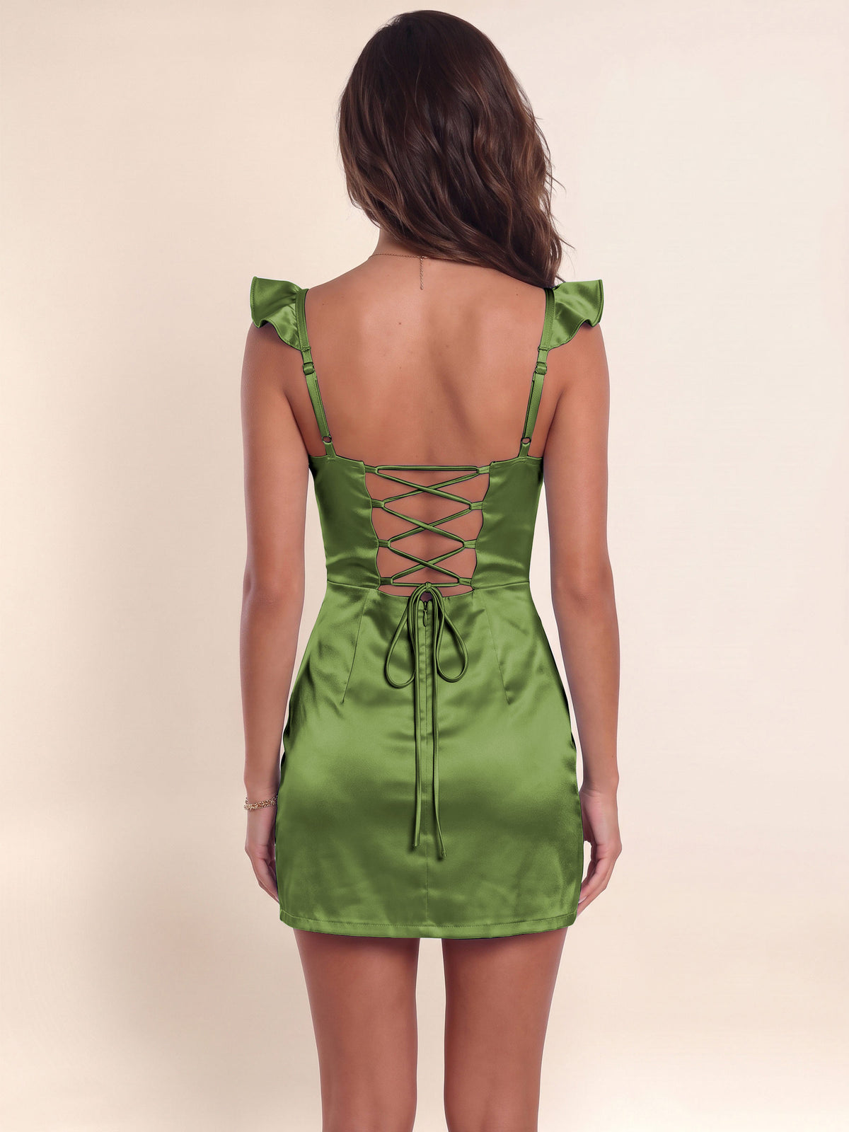 Satin Ruffle Strap Tight Homecoming Mini Dress