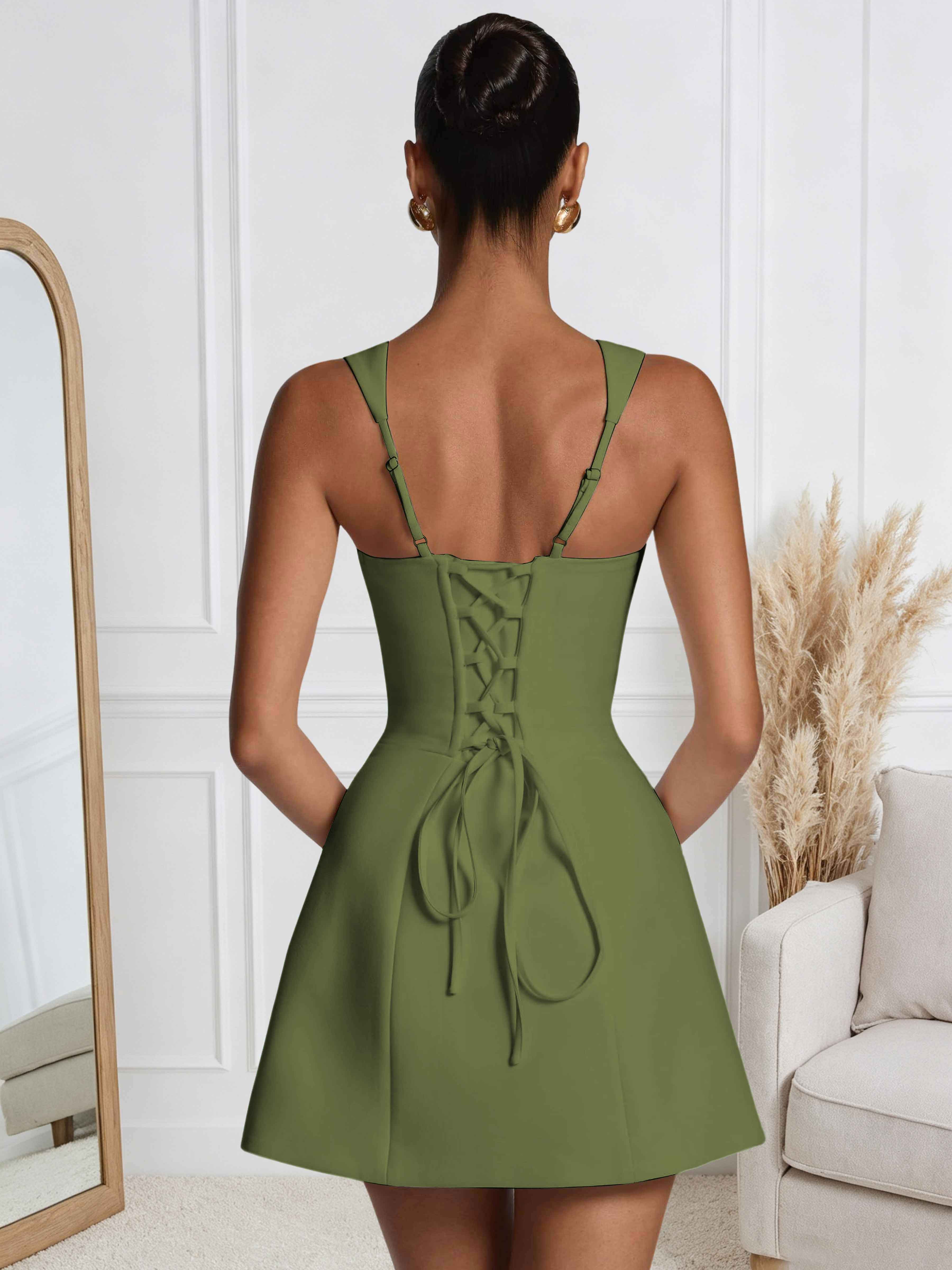 ROVDESY A-Line Square Neck Satin Homecoming Mini Dress