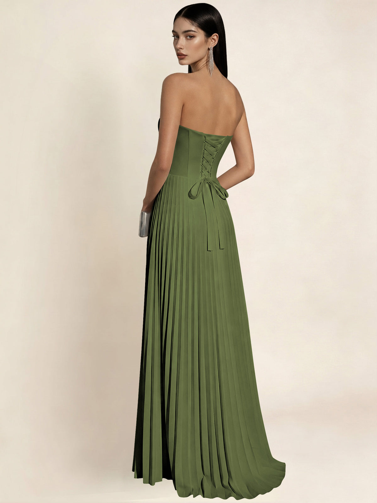 Strapless Satin Pleated A Line Bridesmaid Prom Dress