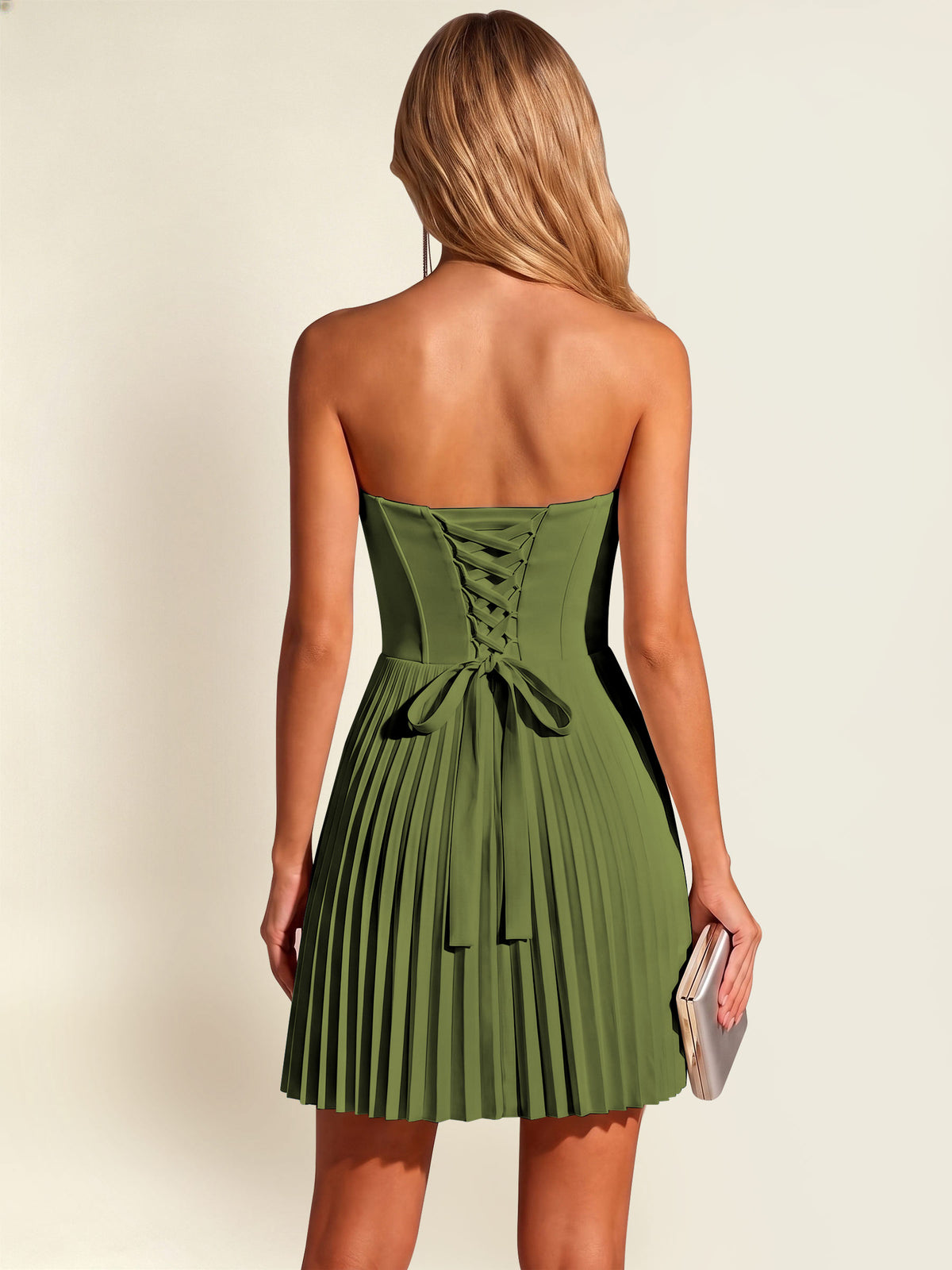 ROVDESY A-Line Strapless Pleated Satin Homecoming Mini Dress