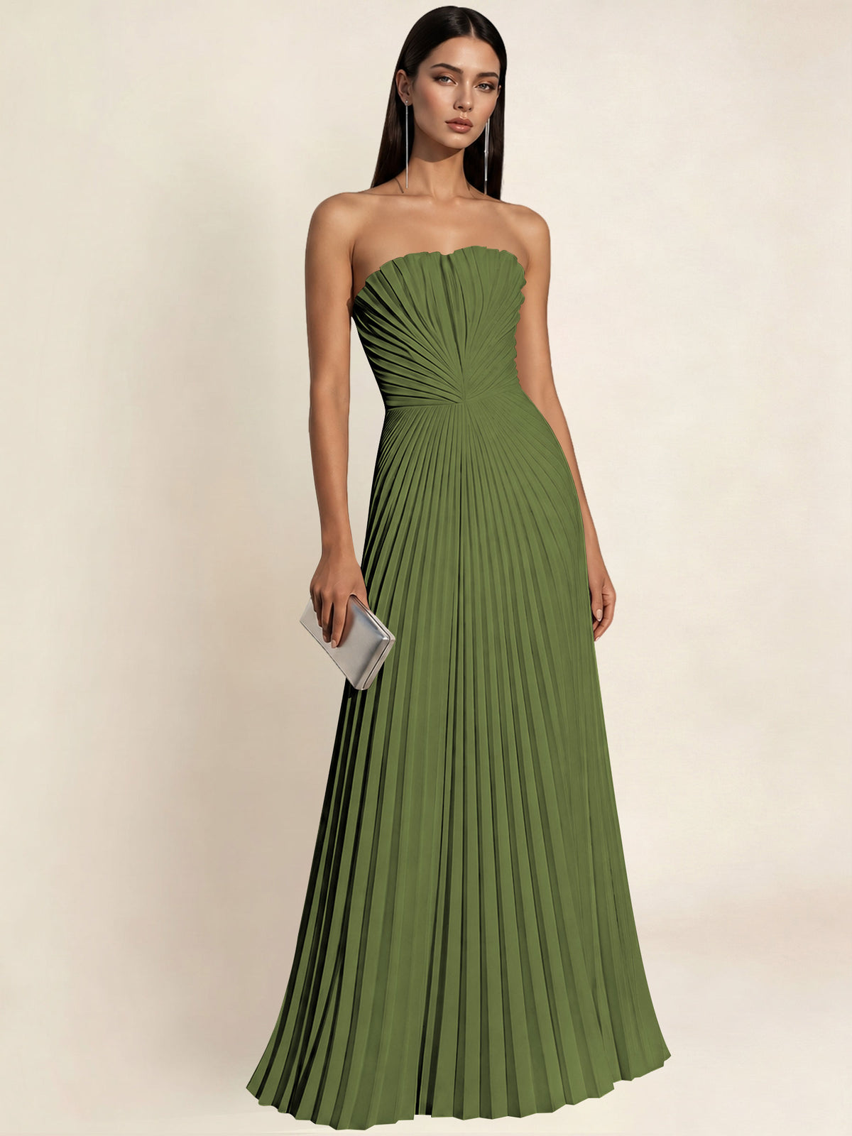 Strapless Satin Pleated A Line Bridesmaid Prom Dress