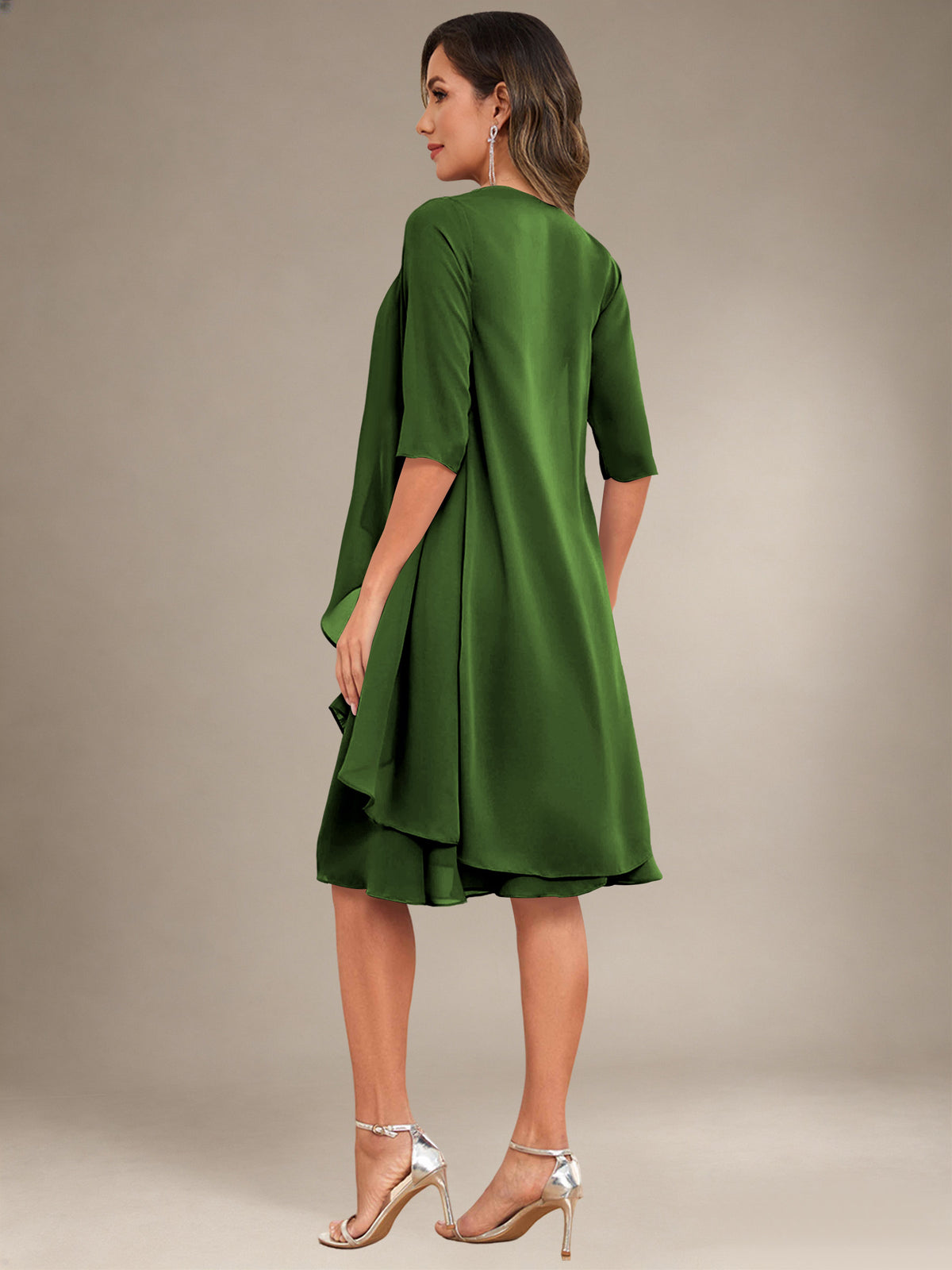 2 Pieces Half Sleeve Chiffon Knee Length Mother Of The Bride Dresses with Jacket