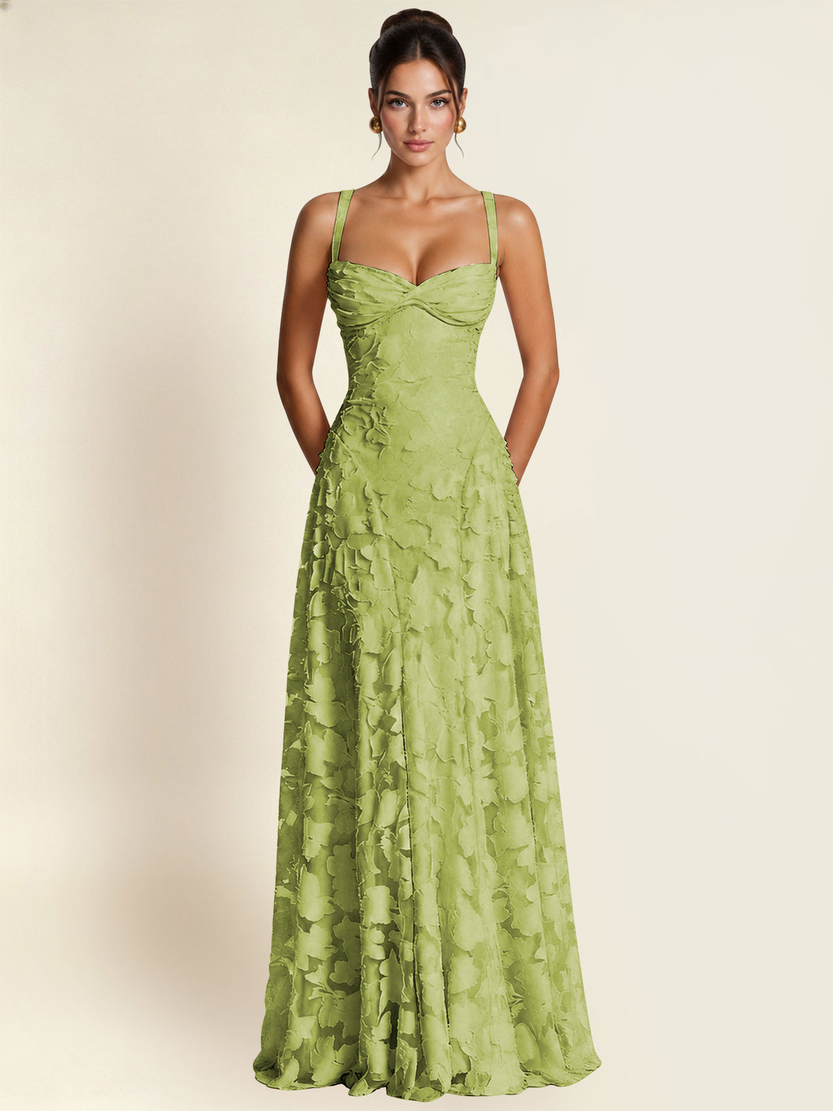 Floral Jacquard A Line Maxi Bridesmaid Dress