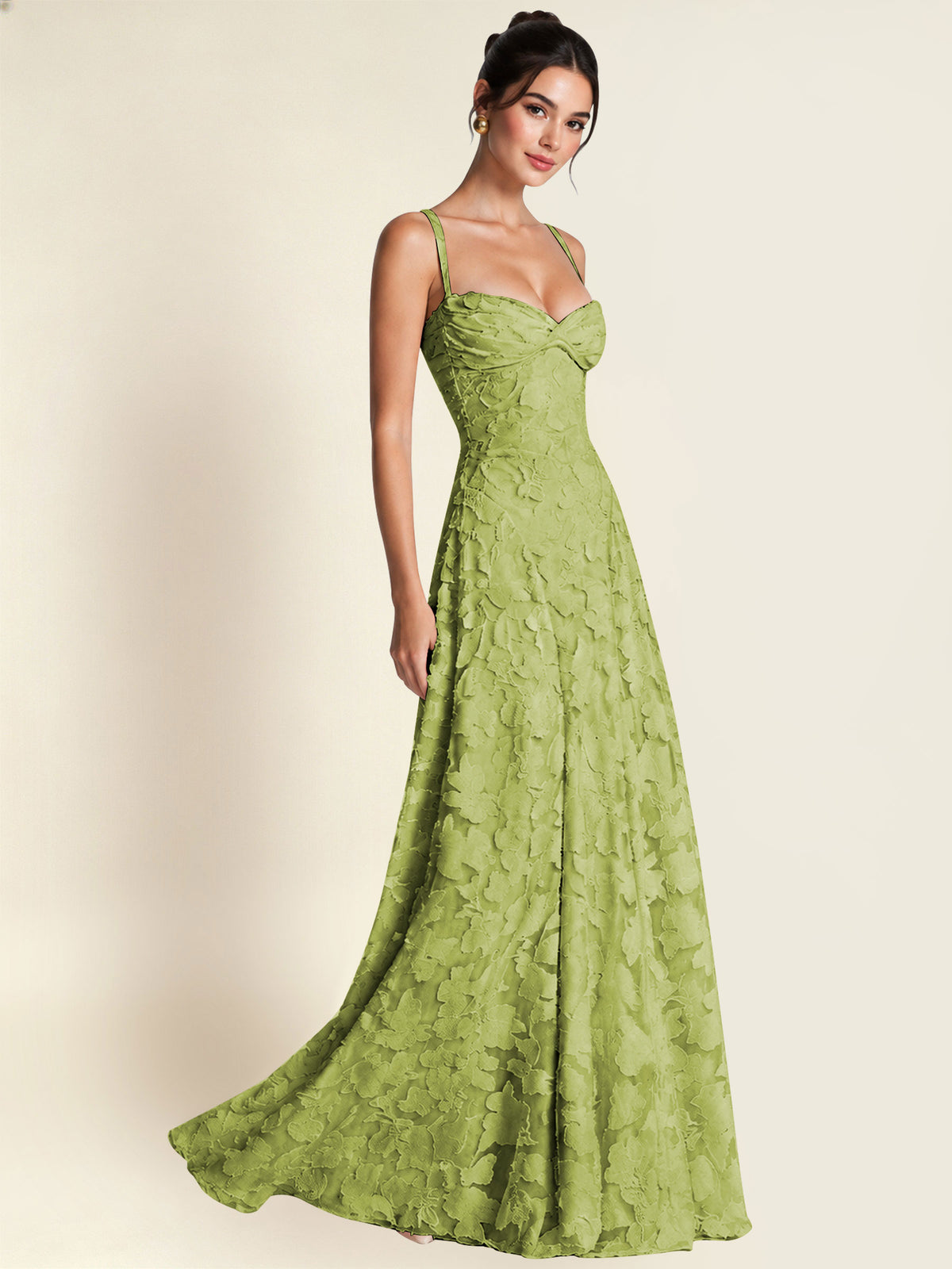 Floral Jacquard A Line Maxi Bridesmaid Dress