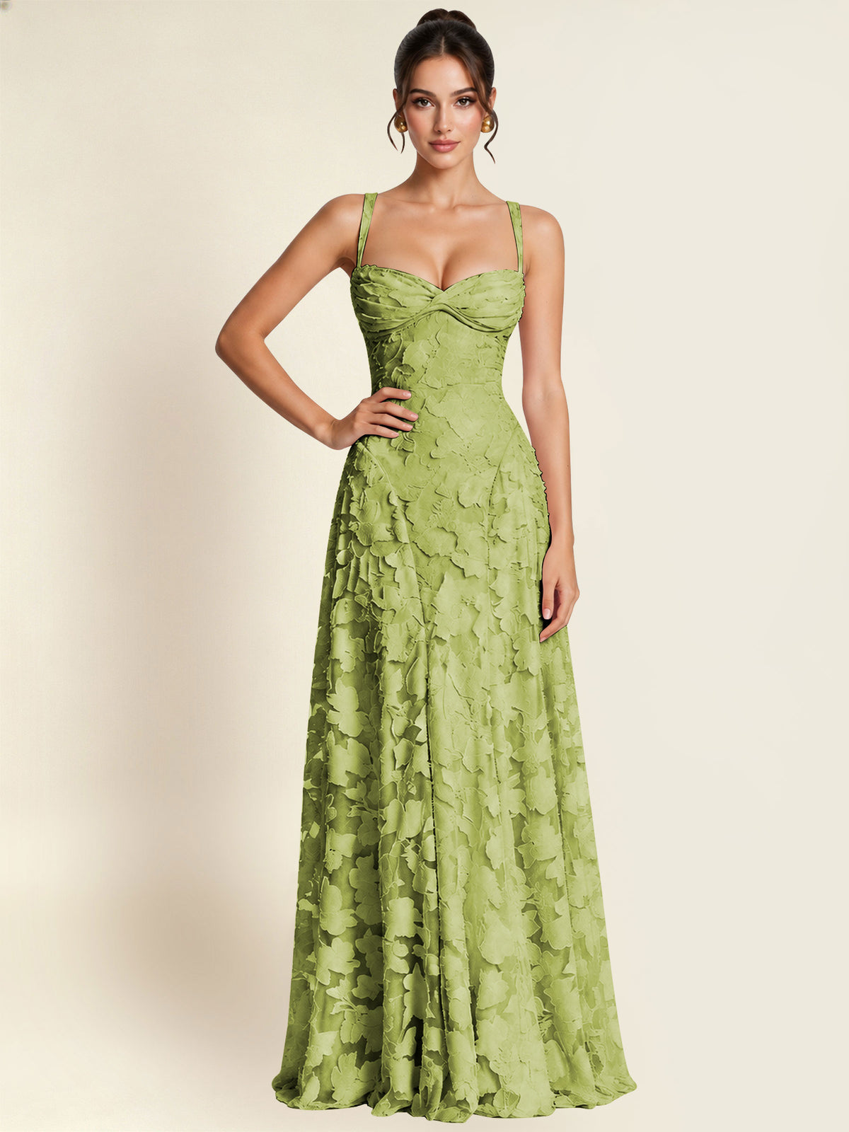 Floral Jacquard A Line Maxi Bridesmaid Dress